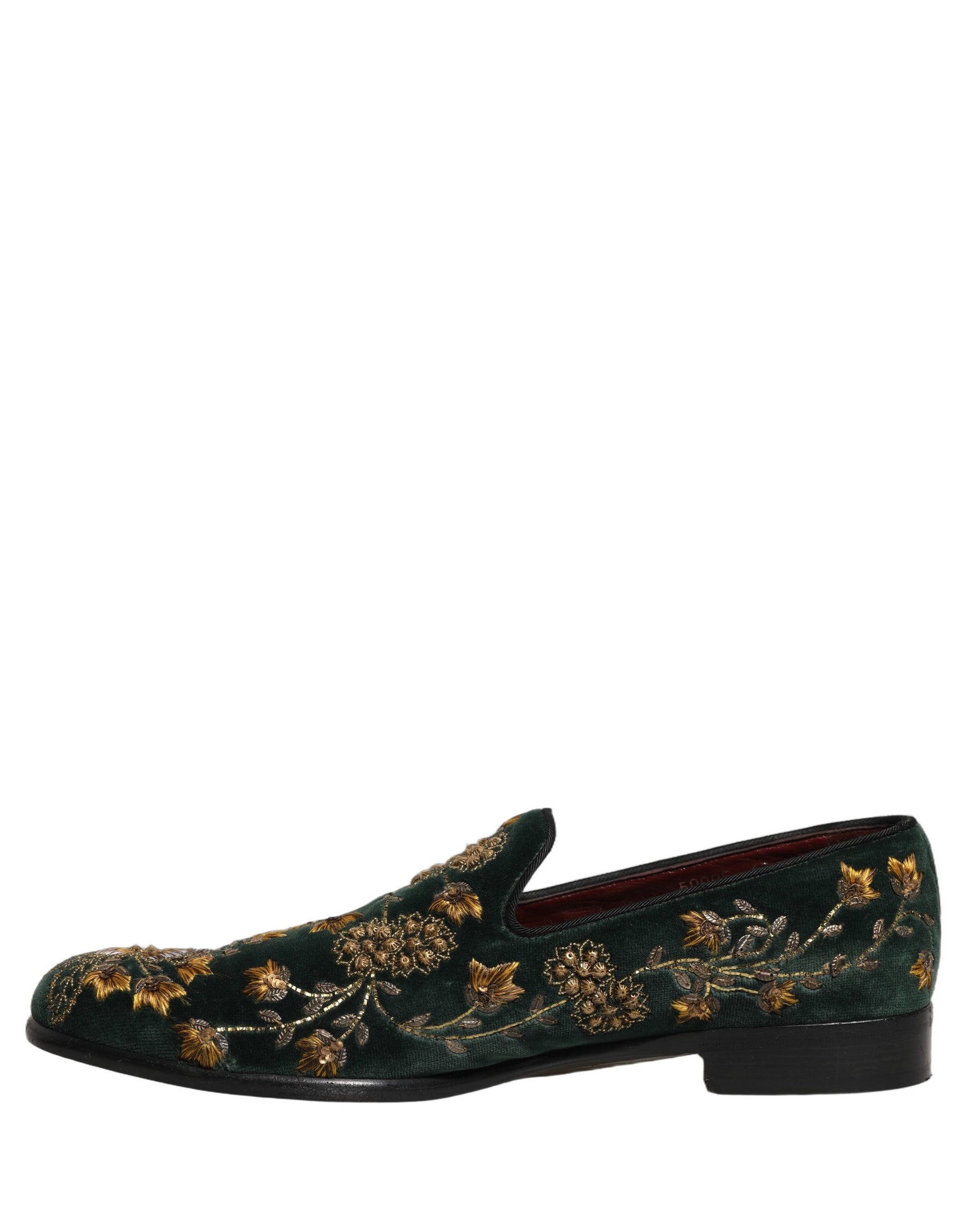 Dolce & Gabbana Green Floral Embroidery Dress Loafers Shoes | Regal Royce