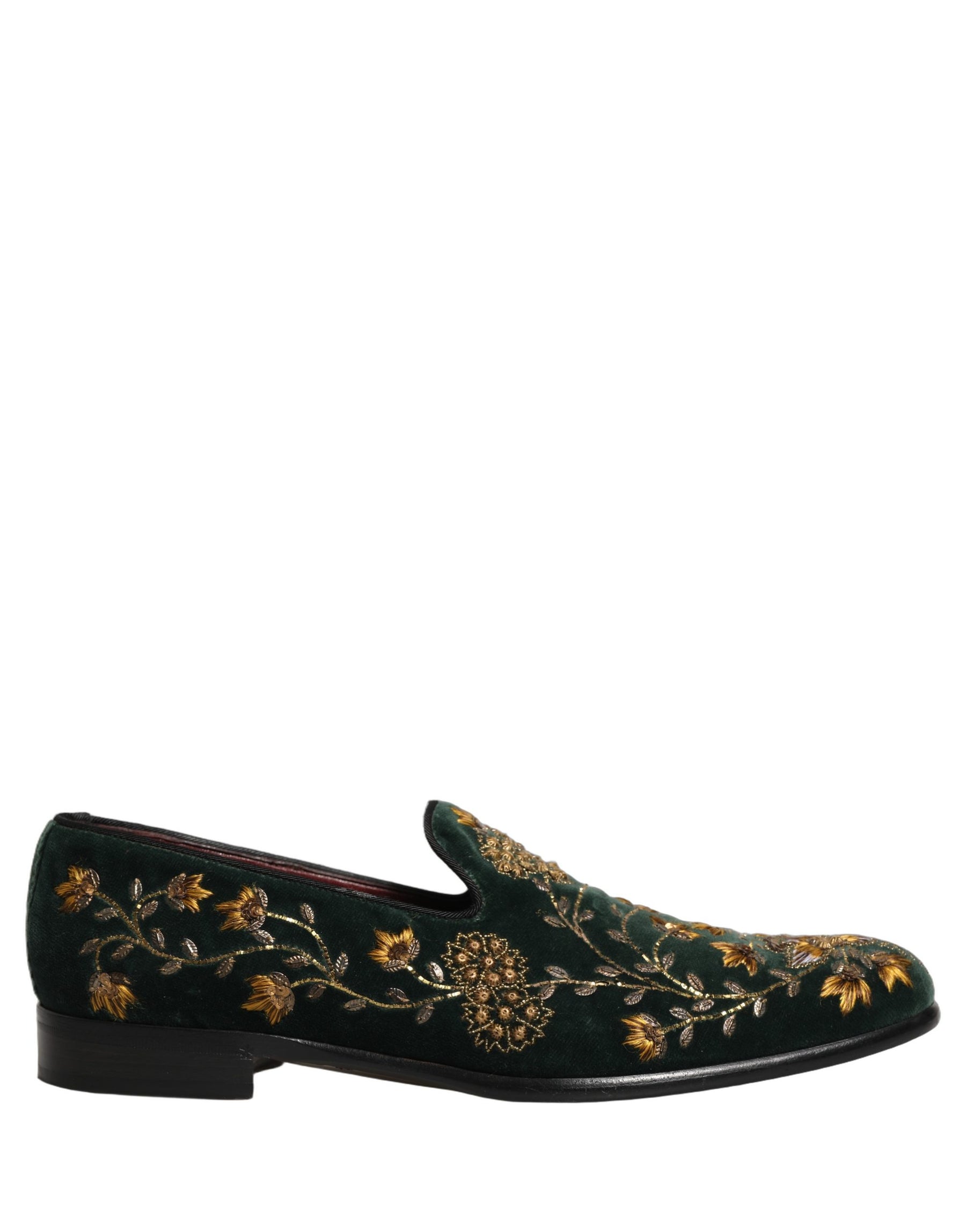 Dolce & Gabbana Green Floral Embroidery Dress Loafers Shoes | Regal Royce
