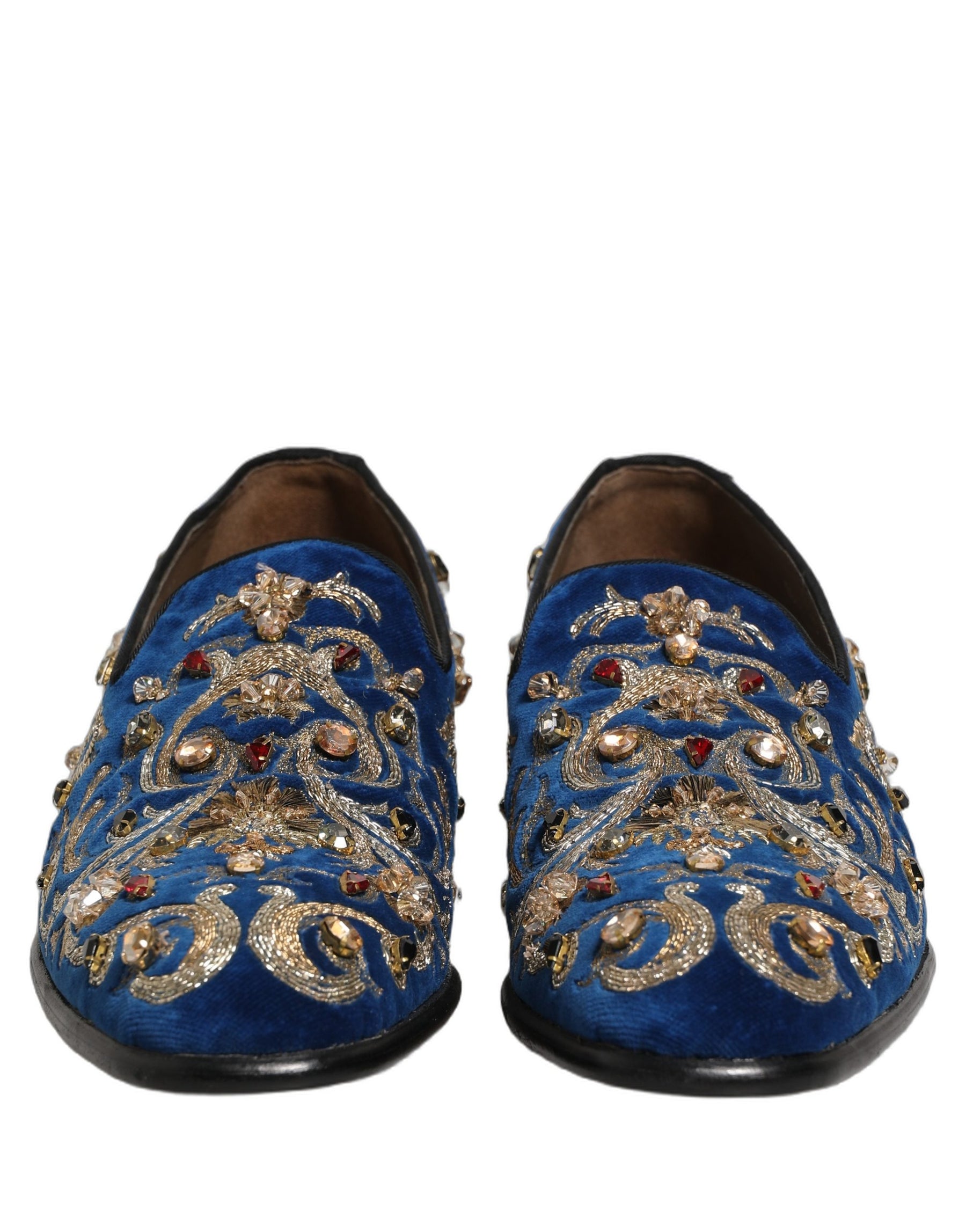 Dolce & Gabbana Blue Velvet Embellished Dress Loafers Shoes | Regal Royce