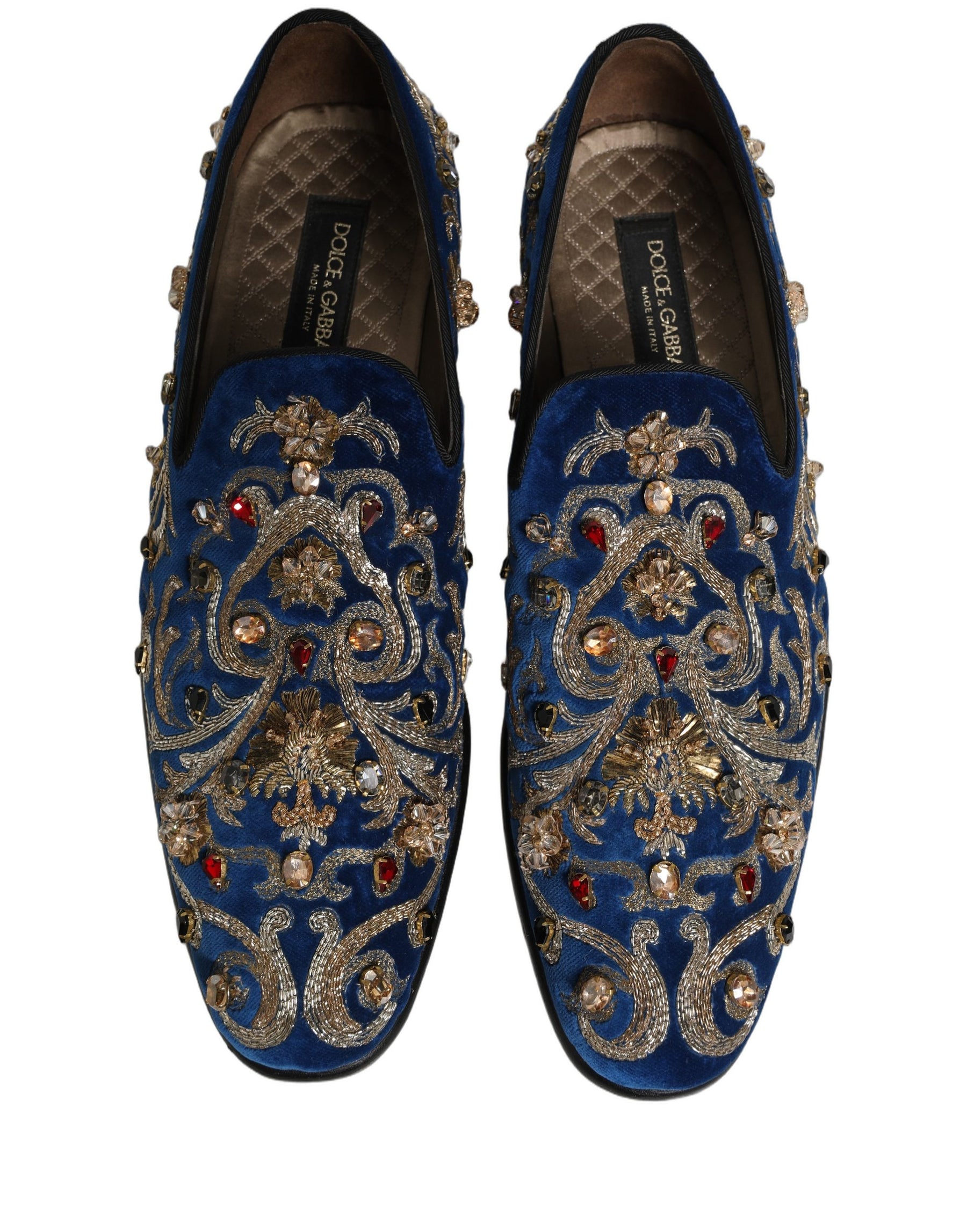 Dolce & Gabbana Blue Velvet Embellished Dress Loafers Shoes | Regal Royce