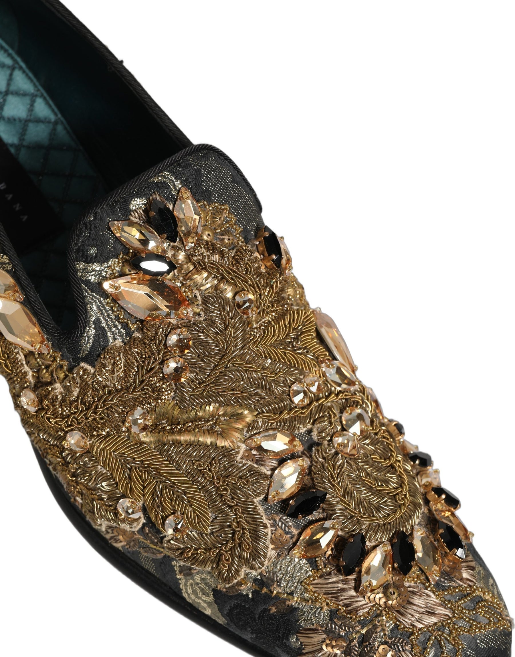 Dolce & Gabbana Black Velvet Embellished Dress Loafers Shoes | Regal Royce