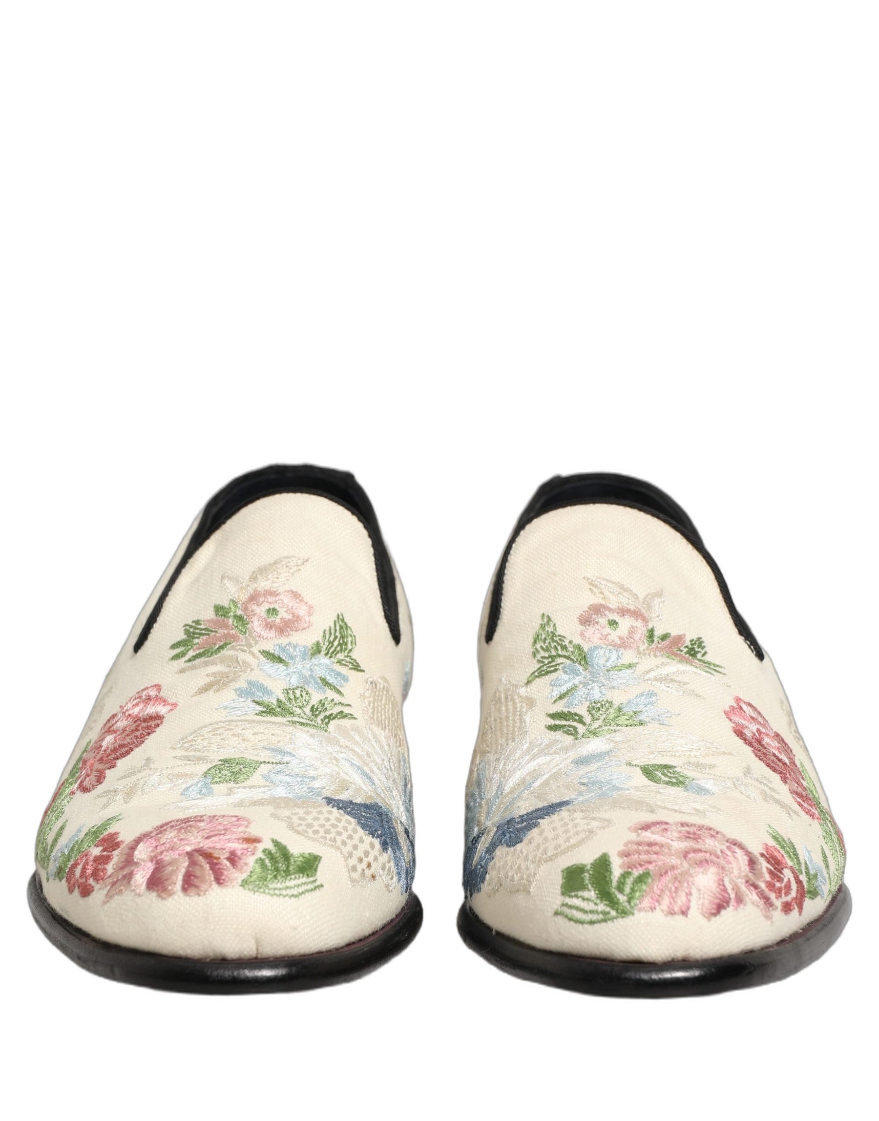 Dolce & Gabbana White Floral Embroidery Dress Loafers Shoes | Regal Royce