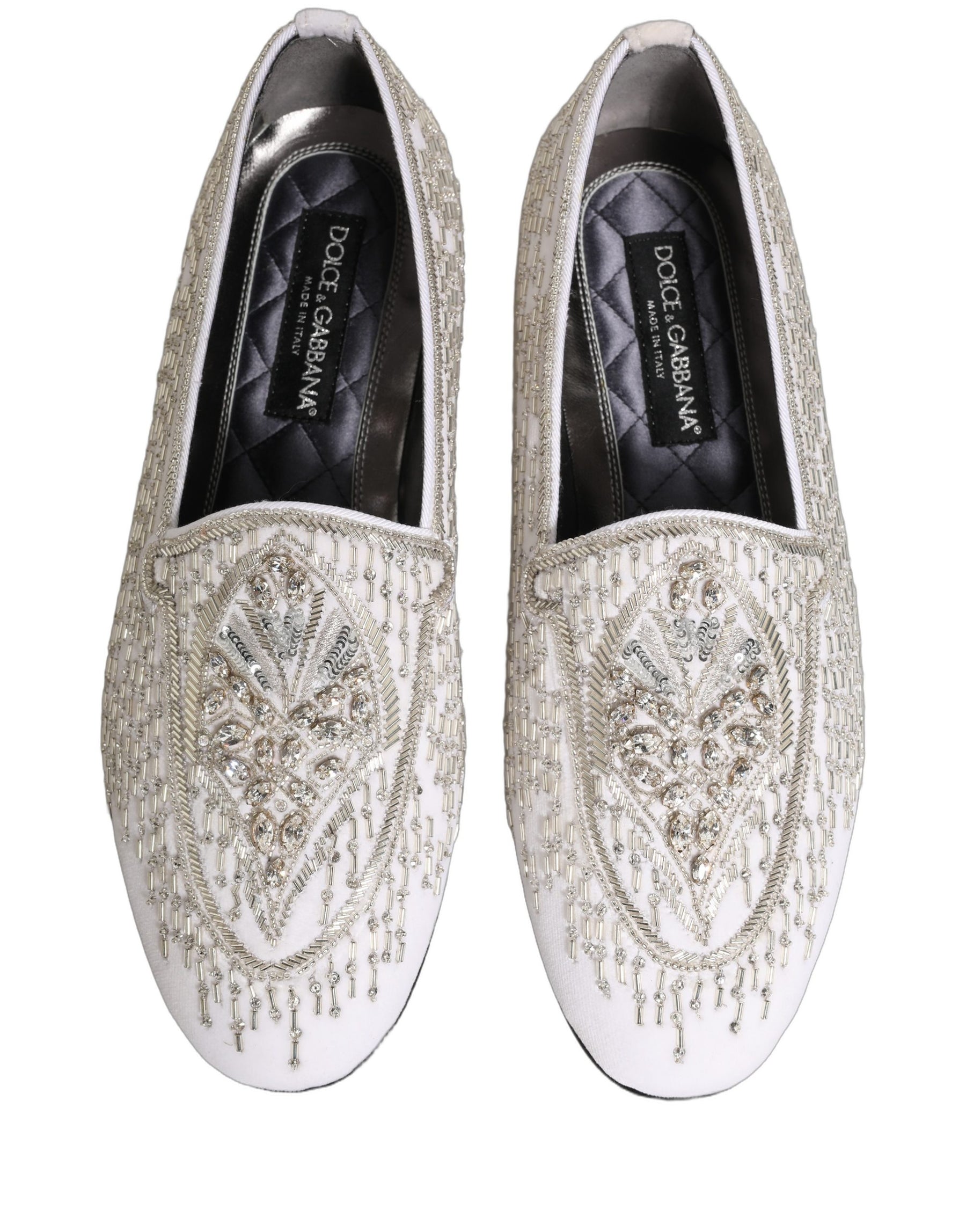 Dolce & Gabbana White Satin Embellished Dress Loafers Shoes | Regal Royce