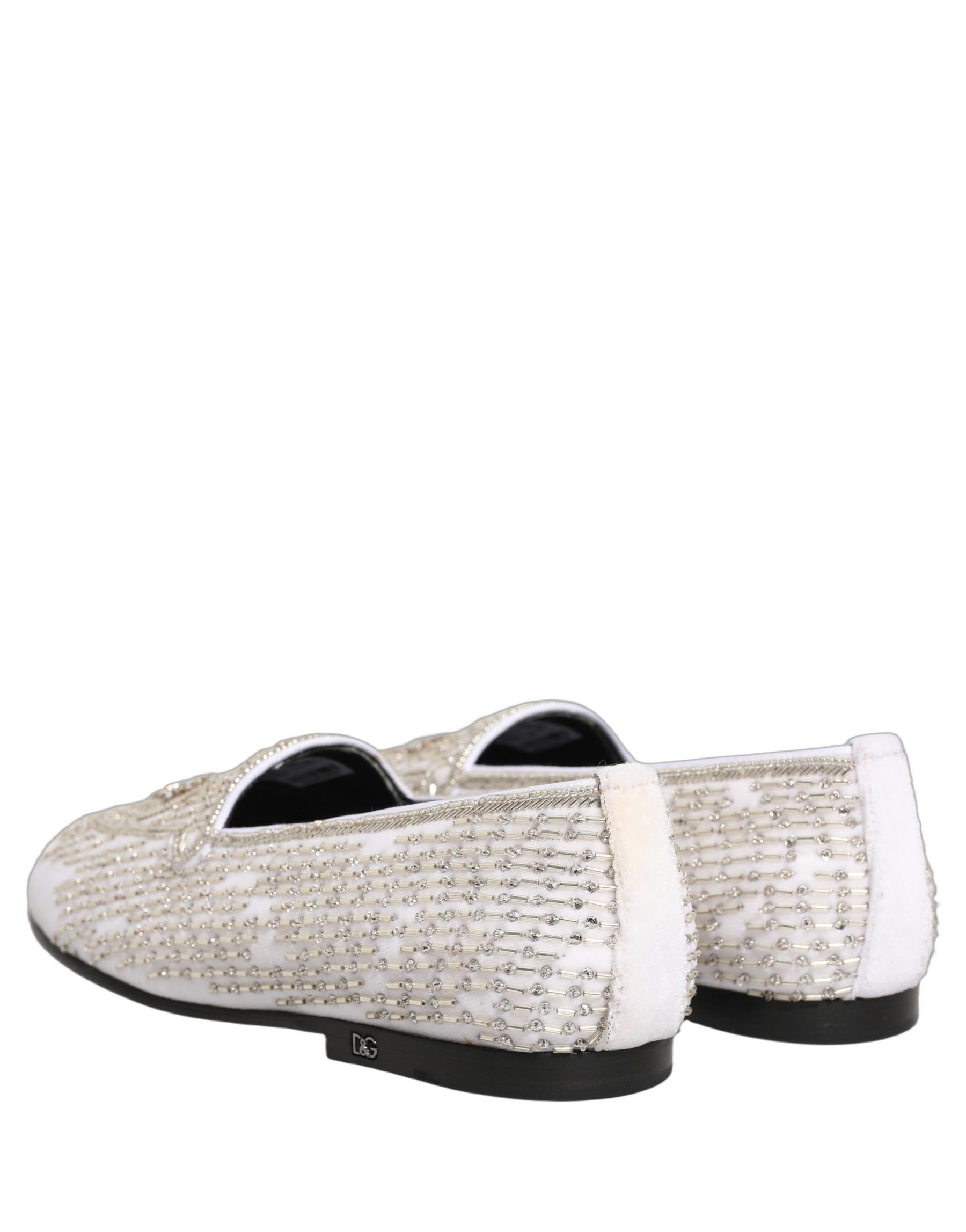 Dolce & Gabbana White Satin Embellished Dress Loafers Shoes | Regal Royce