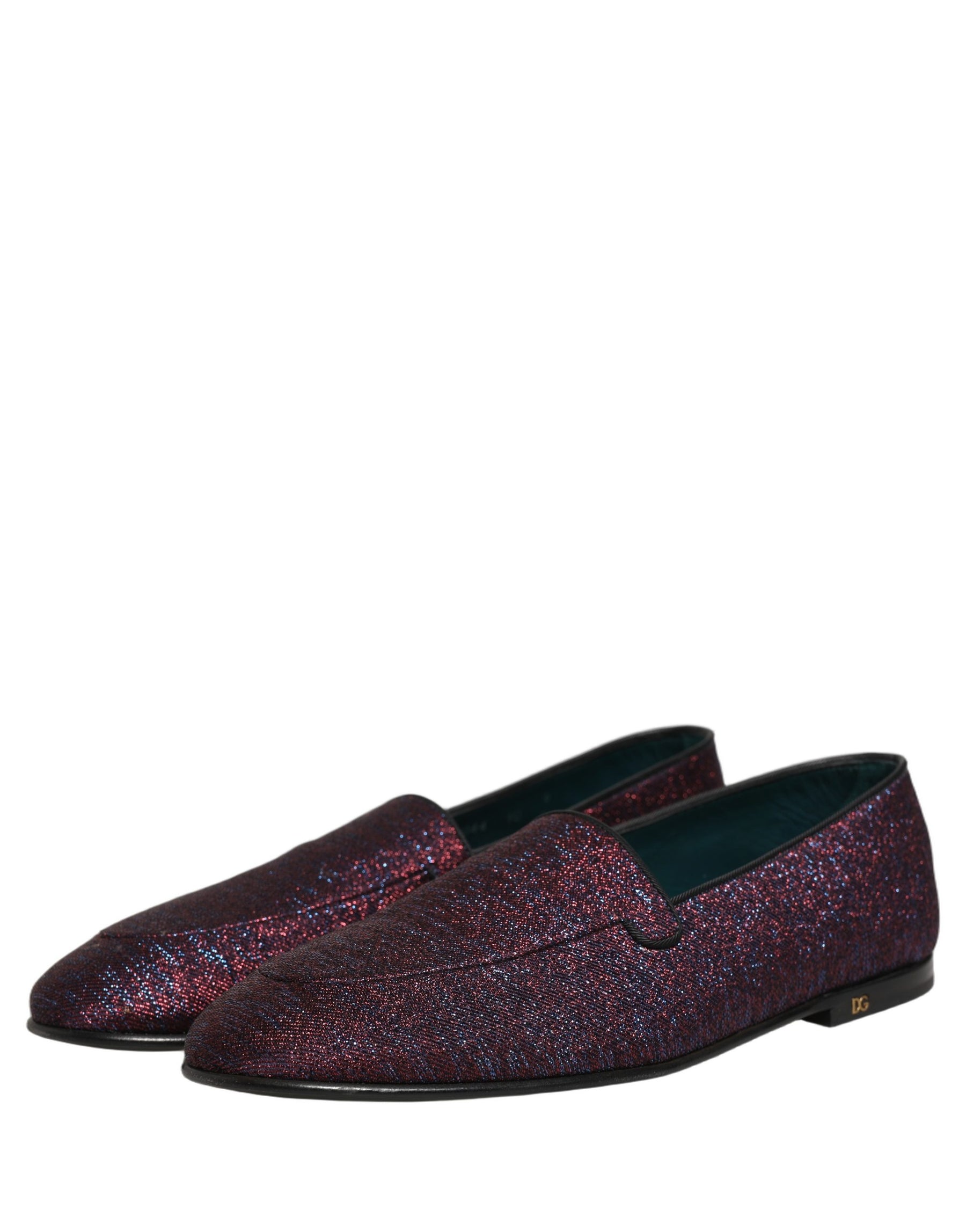 Dolce & Gabbana Maroon Glitter Lurex Logo Dress Loafers Shoes | Regal Royce