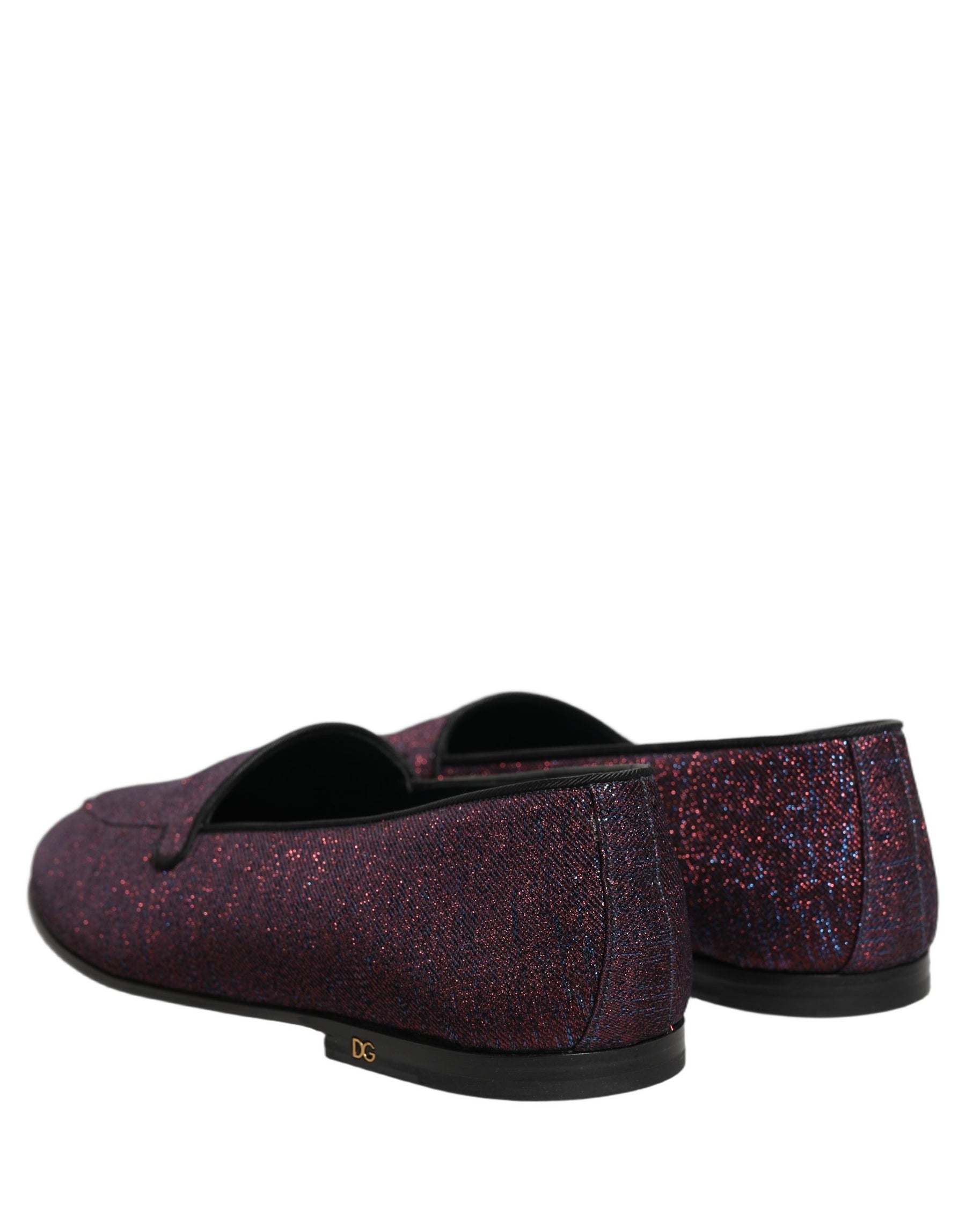 Dolce & Gabbana Maroon Glitter Lurex Logo Dress Loafers Shoes | Regal Royce