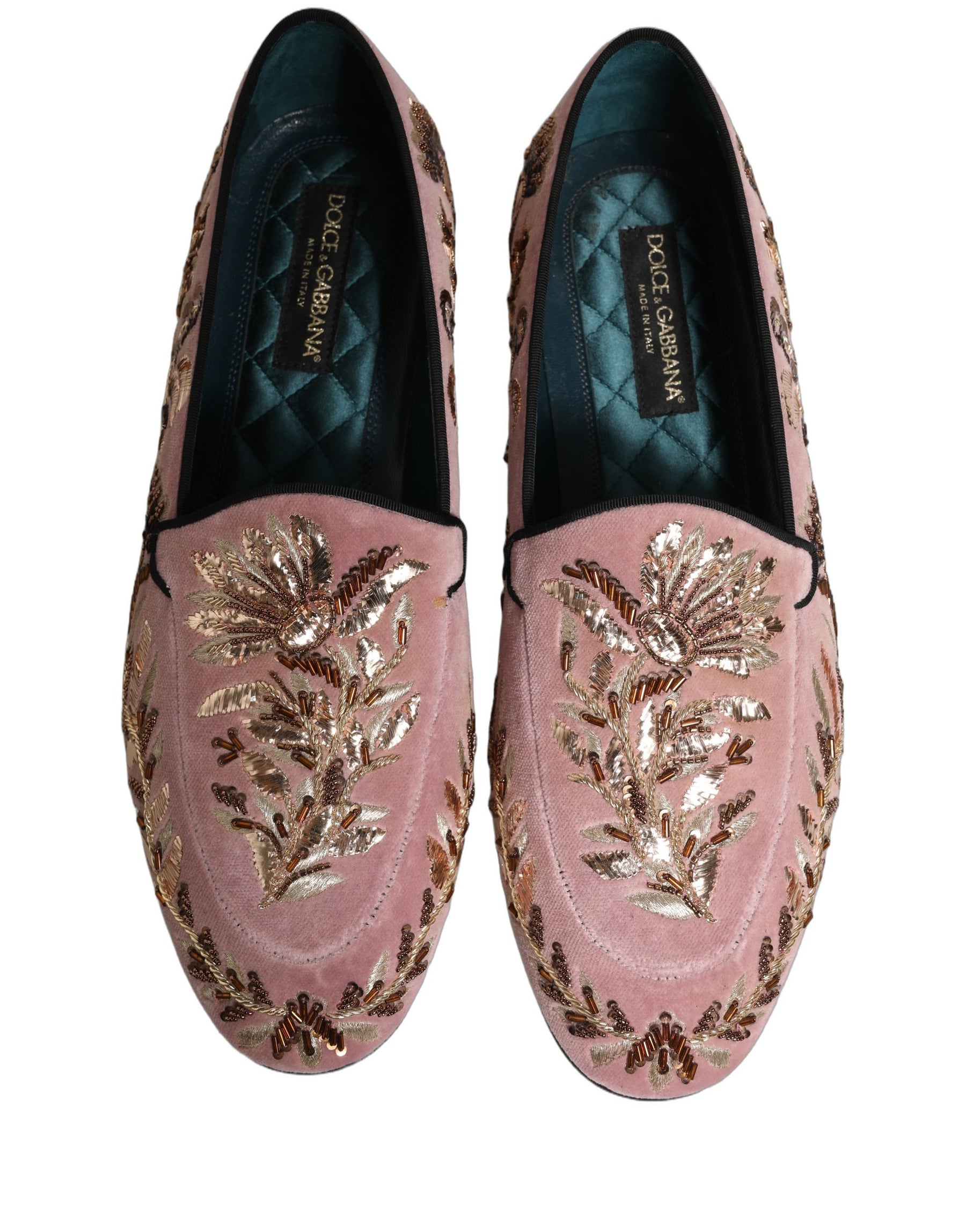 Dolce & Gabbana Pink Velvet Floral Embroidery Loafers Shoes | Regal Royce
