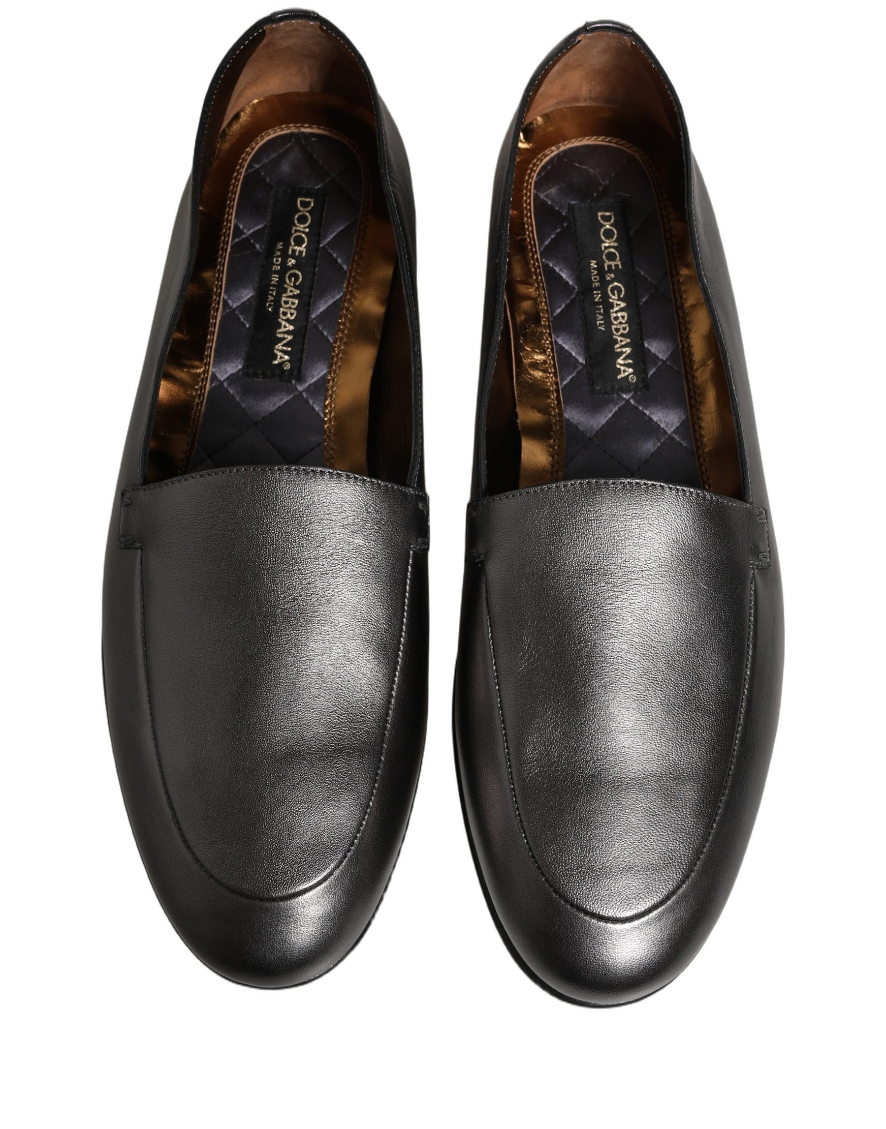 Dolce & Gabbana Silver Leather DG Logo Slip On Loafers Shoes | Regal Royce