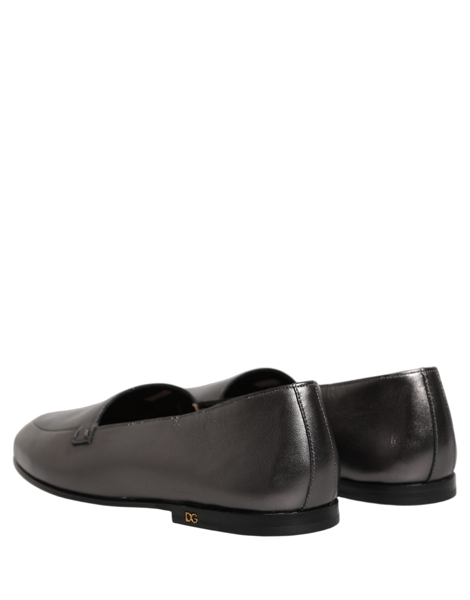 Dolce & Gabbana Silver Leather DG Logo Slip On Loafers Shoes | Regal Royce