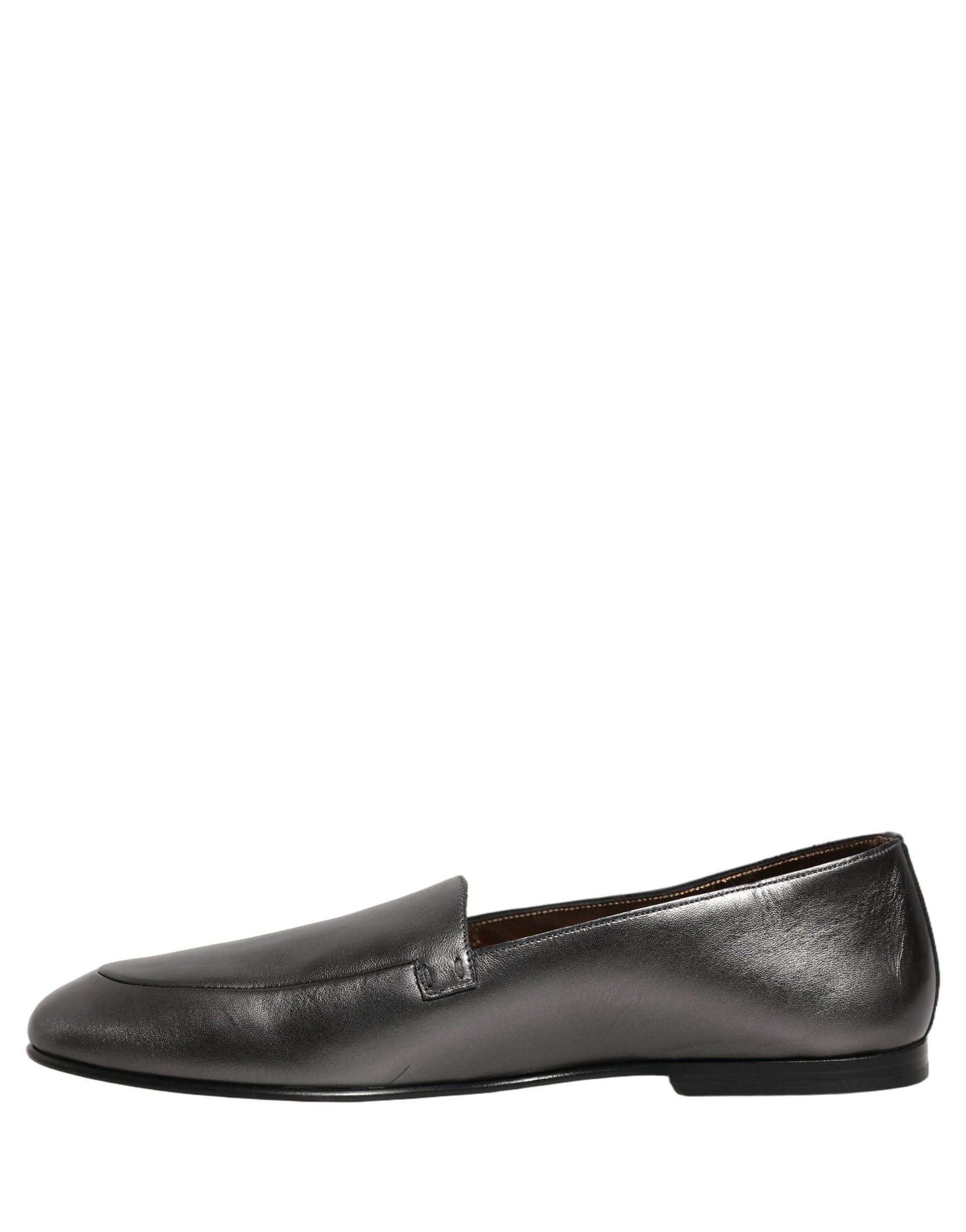 Dolce & Gabbana Silver Leather DG Logo Slip On Loafers Shoes | Regal Royce