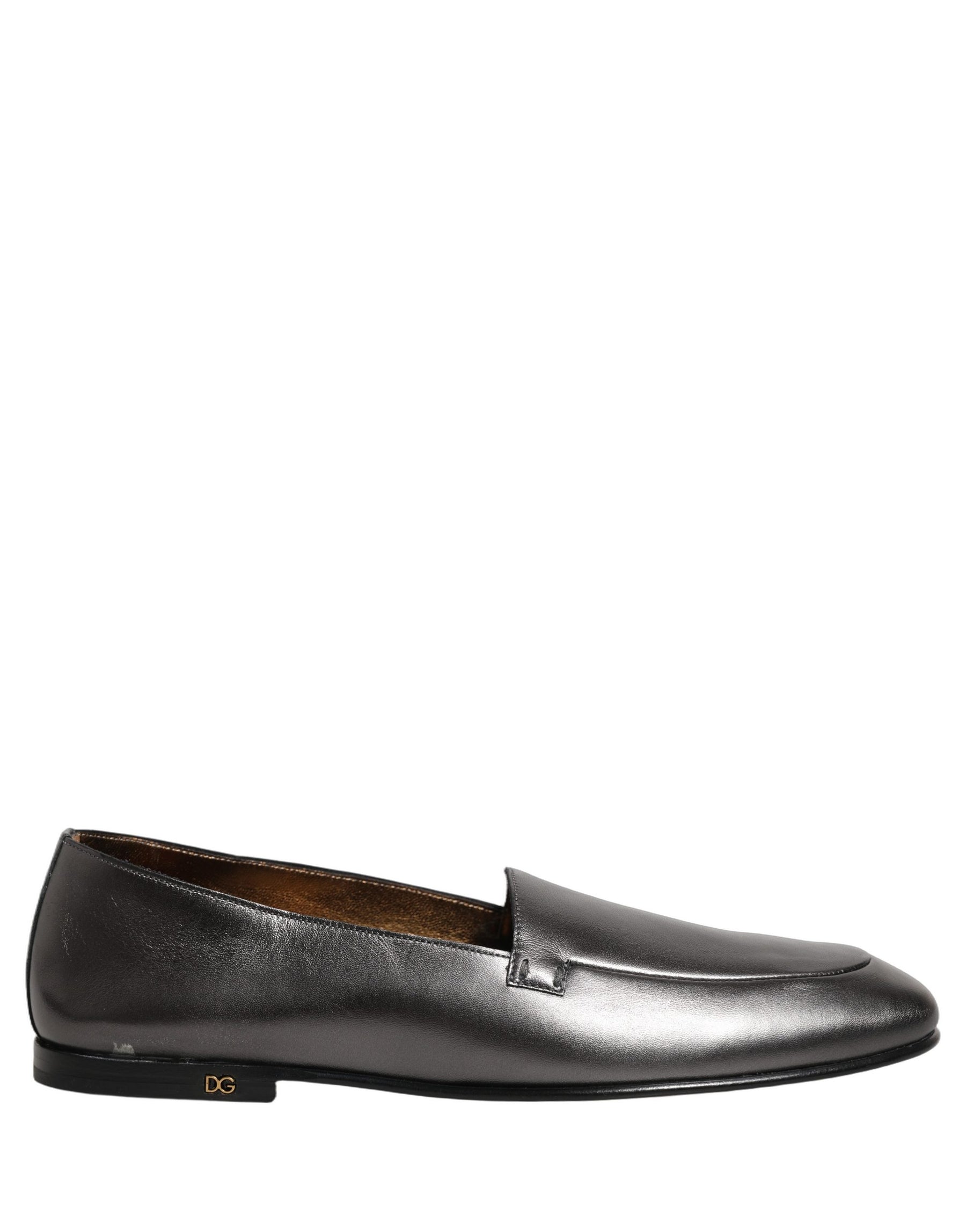 Dolce & Gabbana Silver Leather DG Logo Slip On Loafers Shoes | Regal Royce