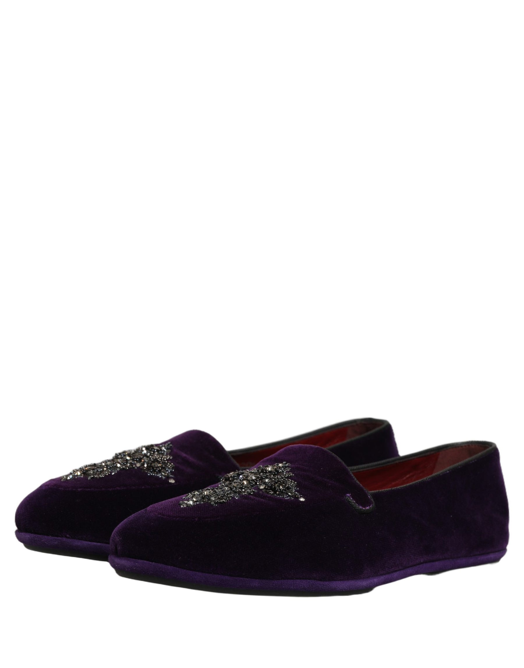 Dolce & Gabbana Violet Suede Embellished Dress Loafers Shoes | Regal Royce