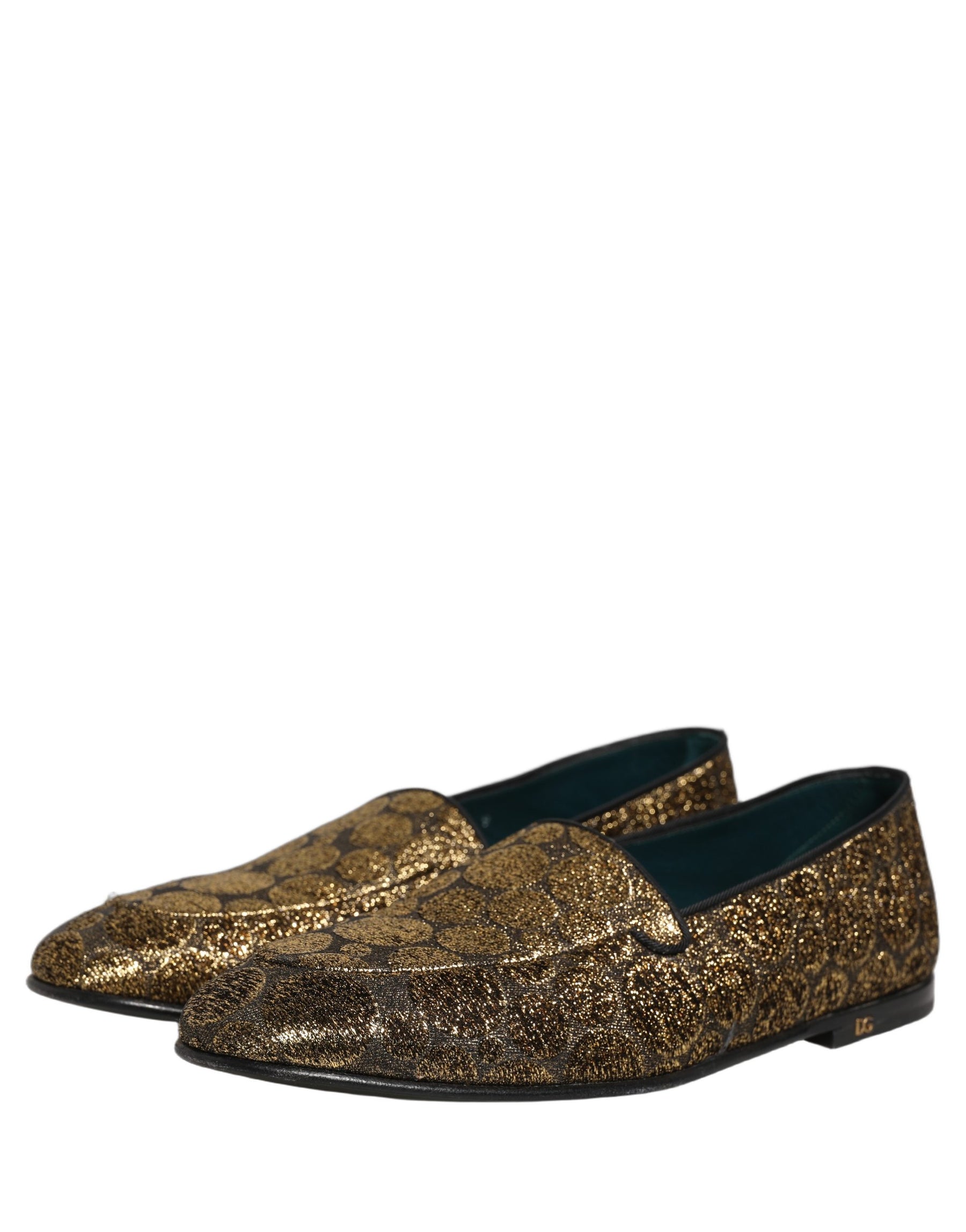 Dolce & Gabbana Gold Lurex Glitter Men Slip On Loafers Shoes | Regal Royce