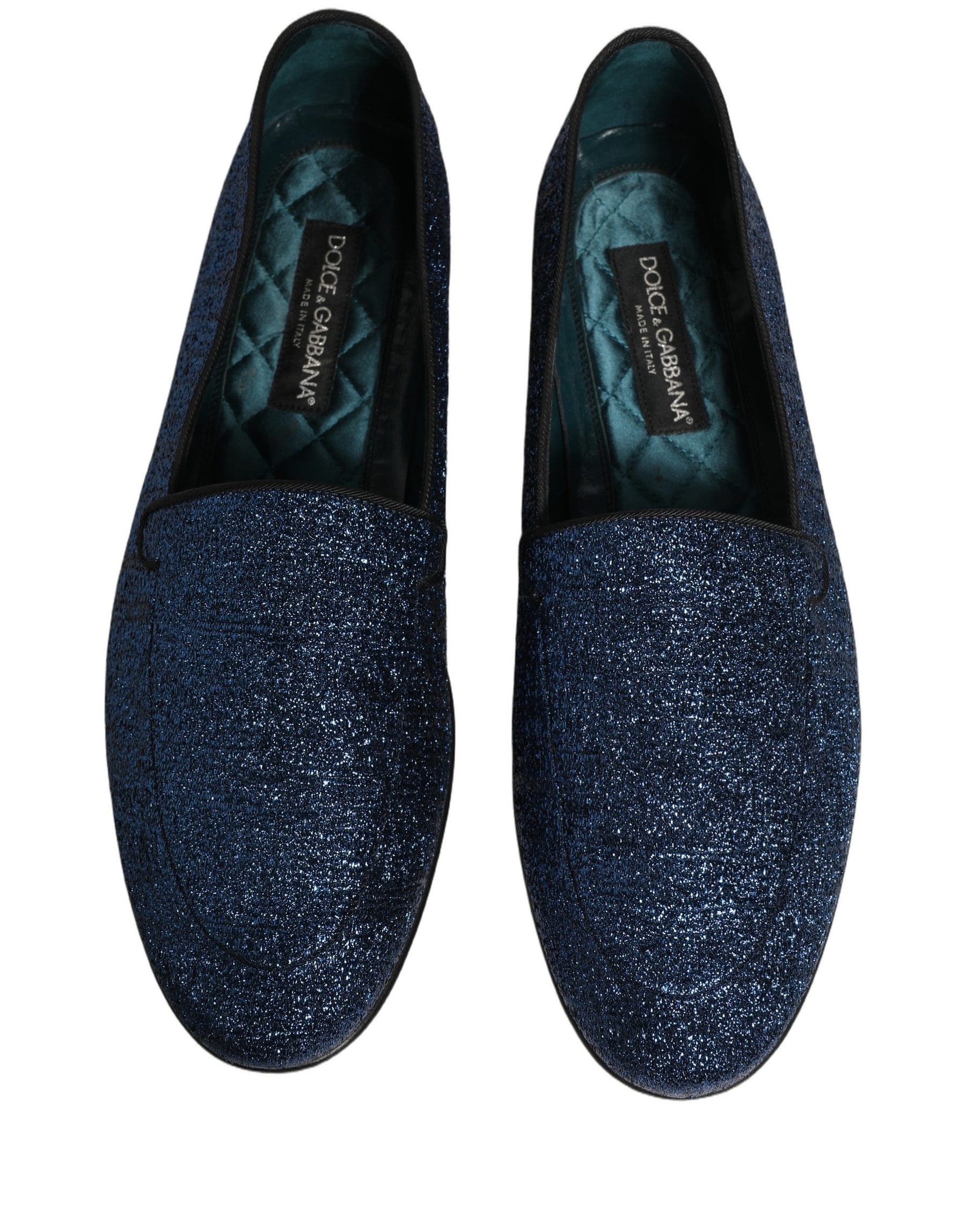 Dolce & Gabbana Blue Glitter Lurex DG Logo Dress Loafers Shoes | Regal Royce