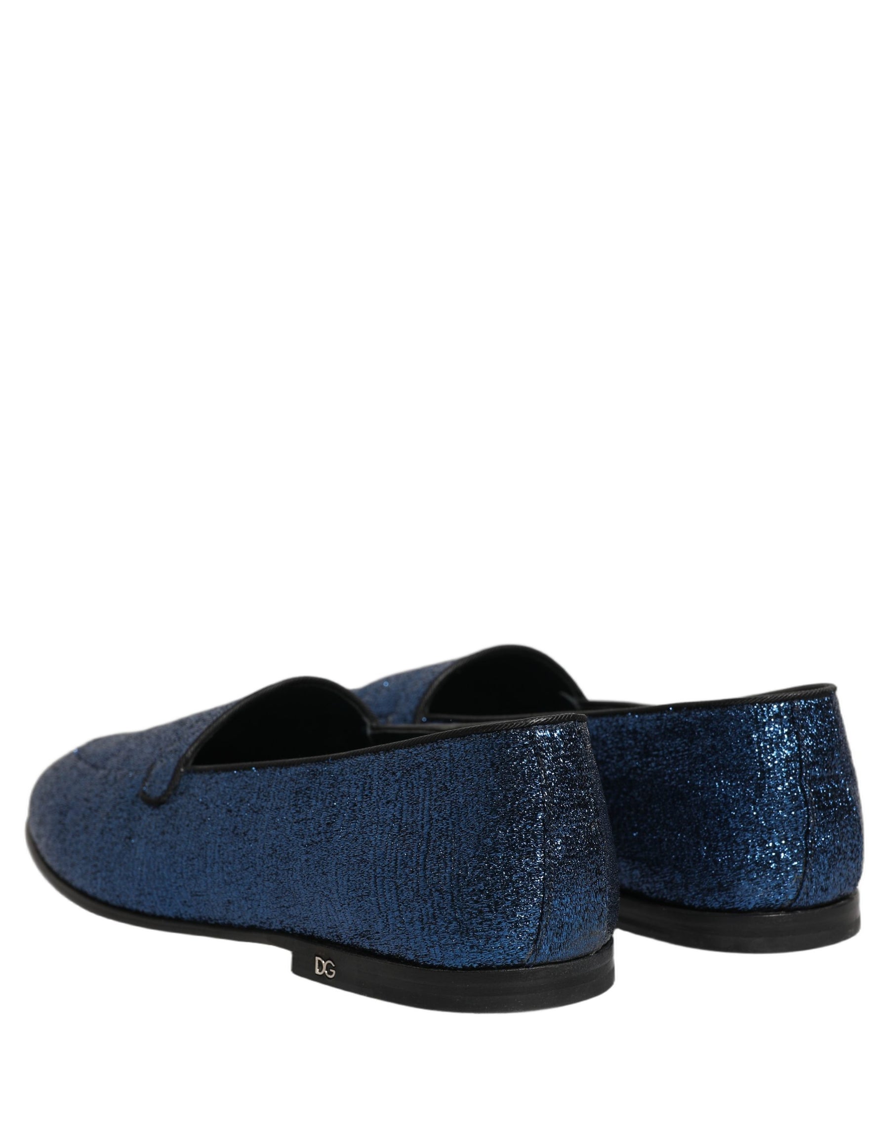 Dolce & Gabbana Blue Glitter Lurex DG Logo Dress Loafers Shoes | Regal Royce