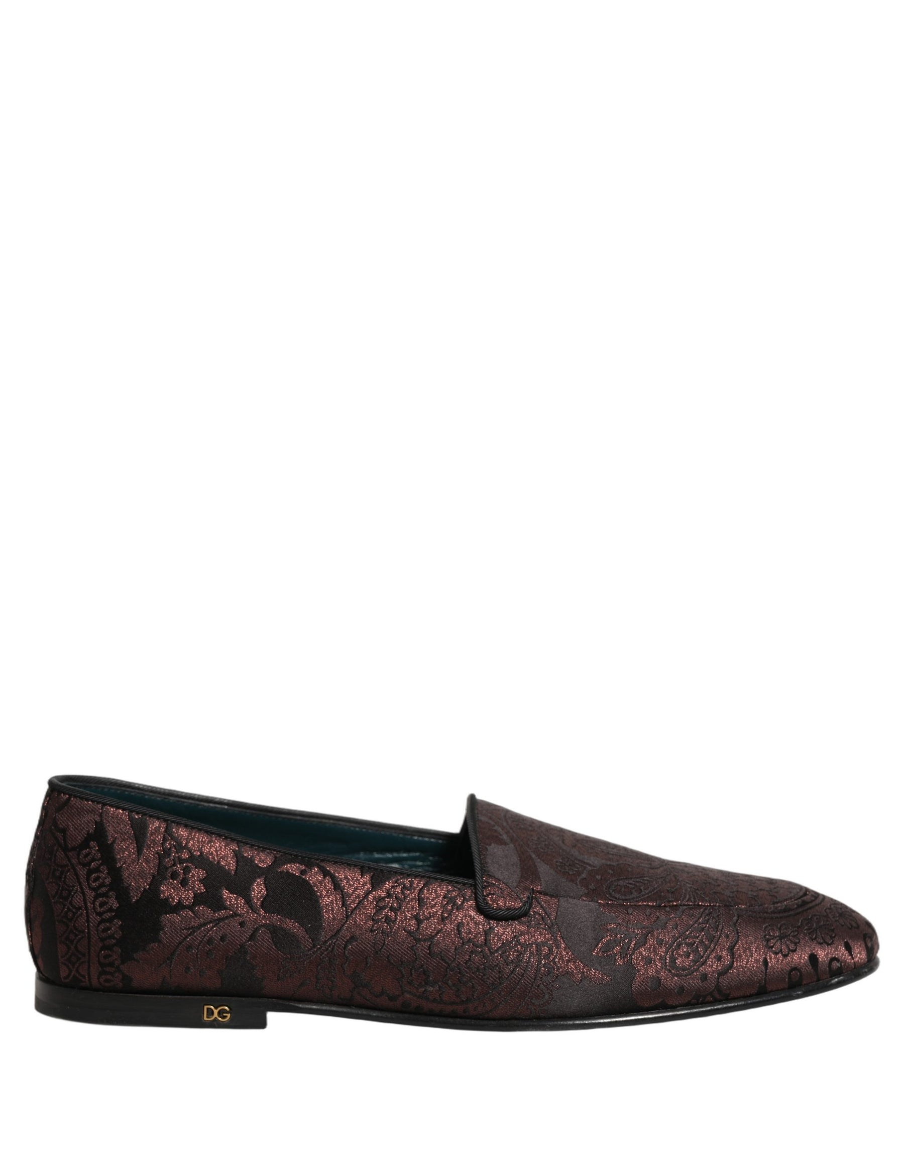 Dolce & Gabbana Maroon Jacquard Leather Slip On Loafers Shoes | Regal Royce