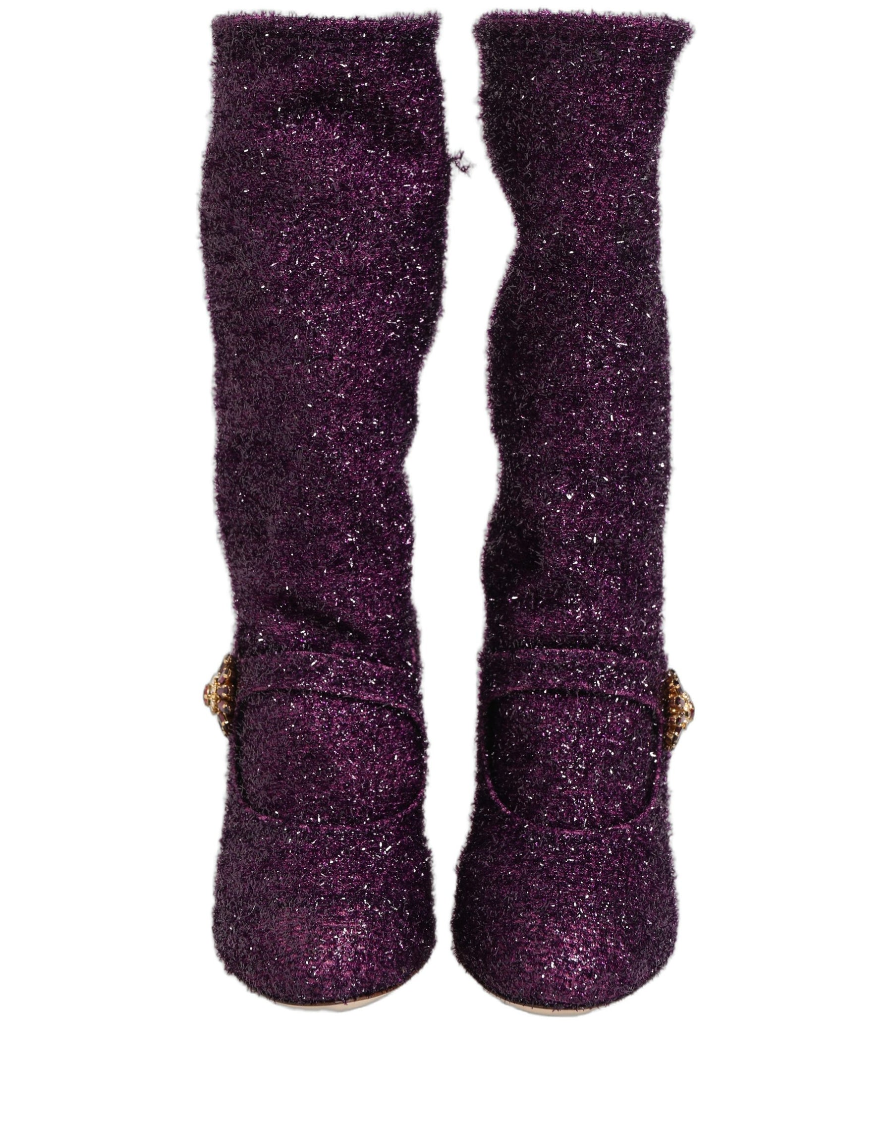 Dolce & Gabbana Purple Crystal Lurex Fantasy High Boots Shoes | Regal Royce