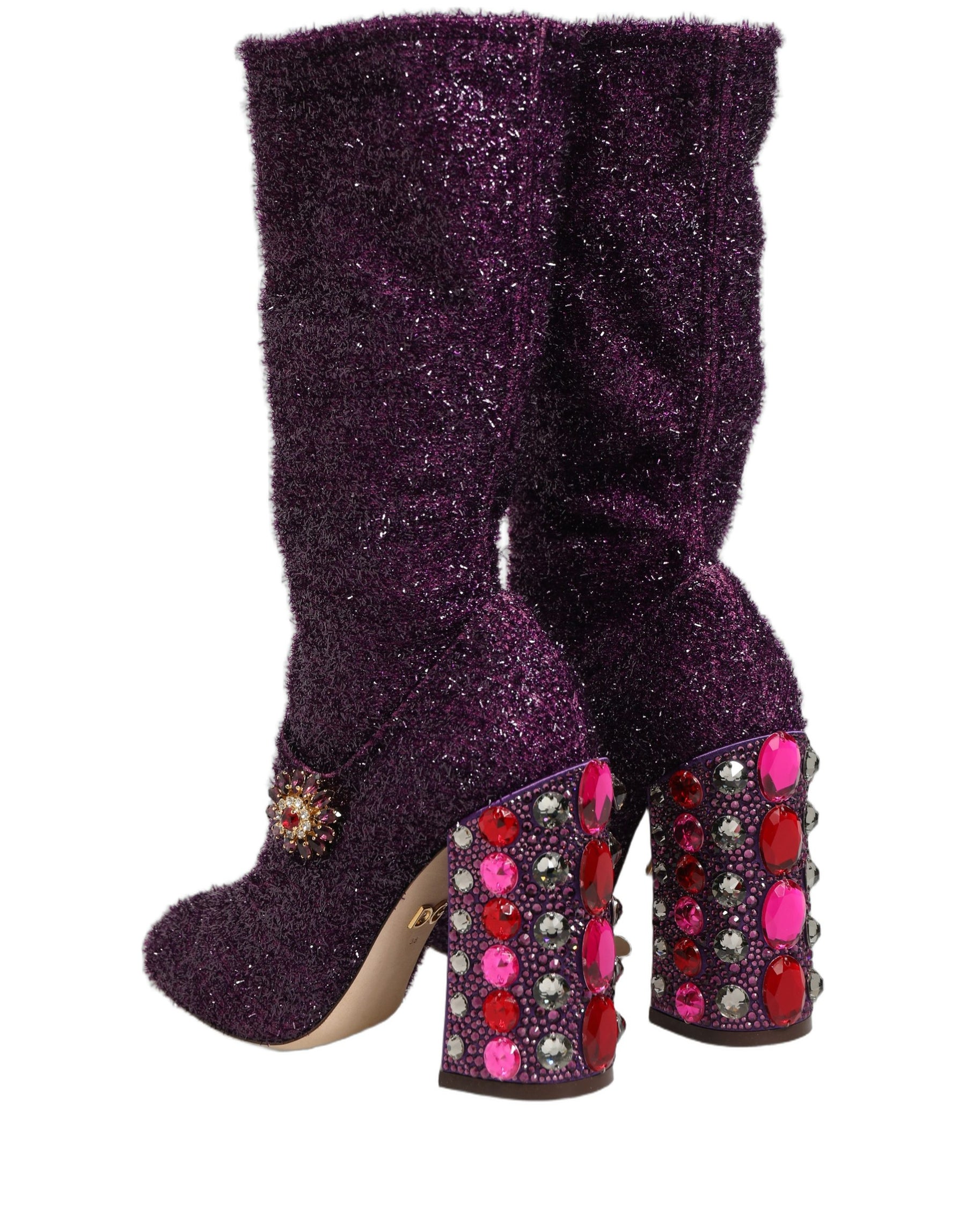 Dolce & Gabbana Purple Crystal Lurex Fantasy High Boots Shoes | Regal Royce