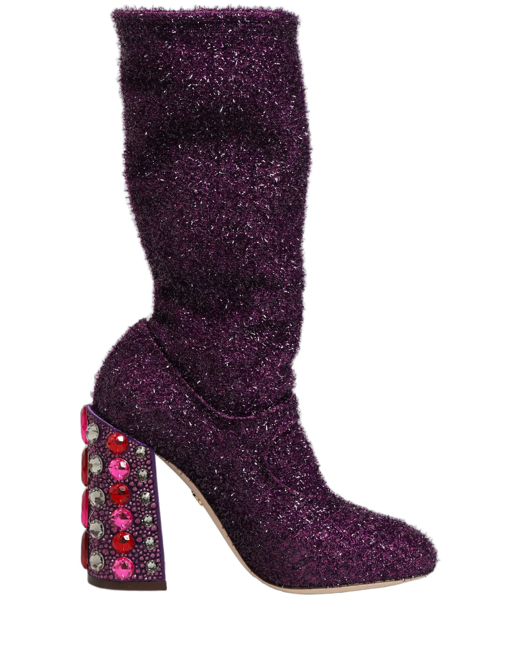 Dolce & Gabbana Purple Crystal Lurex Fantasy High Boots Shoes | Regal Royce