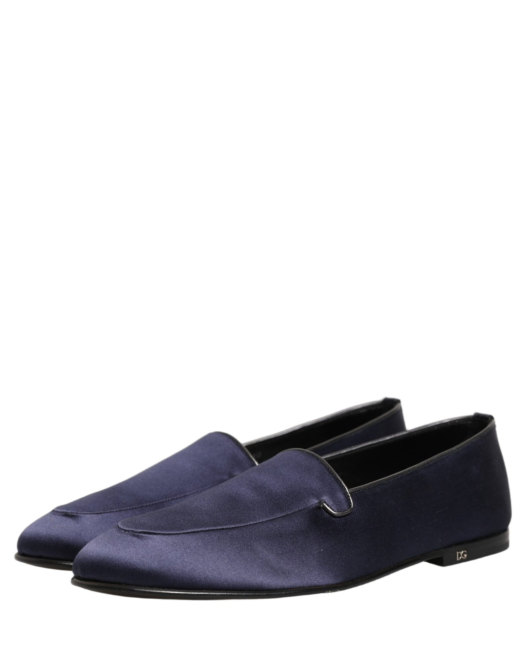 Dolce & Gabbana Navy Blue Satin DG Logo Dress Loafers Shoes | Regal Royce