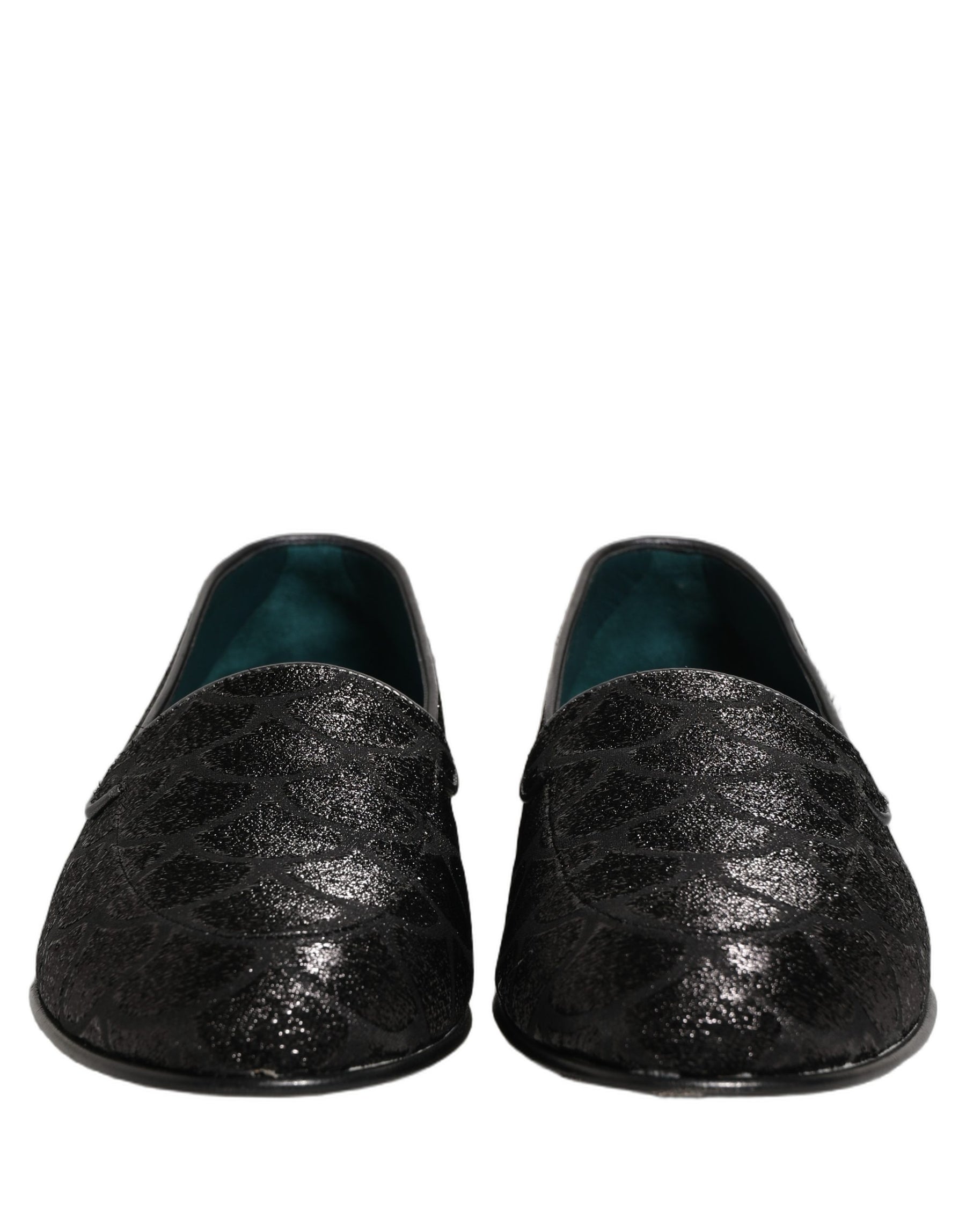 Dolce & Gabbana Black Glitter Brocade Men Dress Loafers Shoes | Regal Royce
