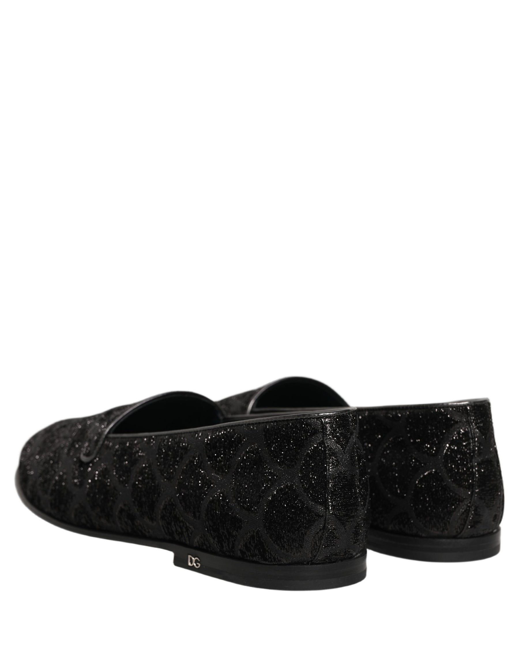 Dolce & Gabbana Black Glitter Brocade Men Dress Loafers Shoes | Regal Royce