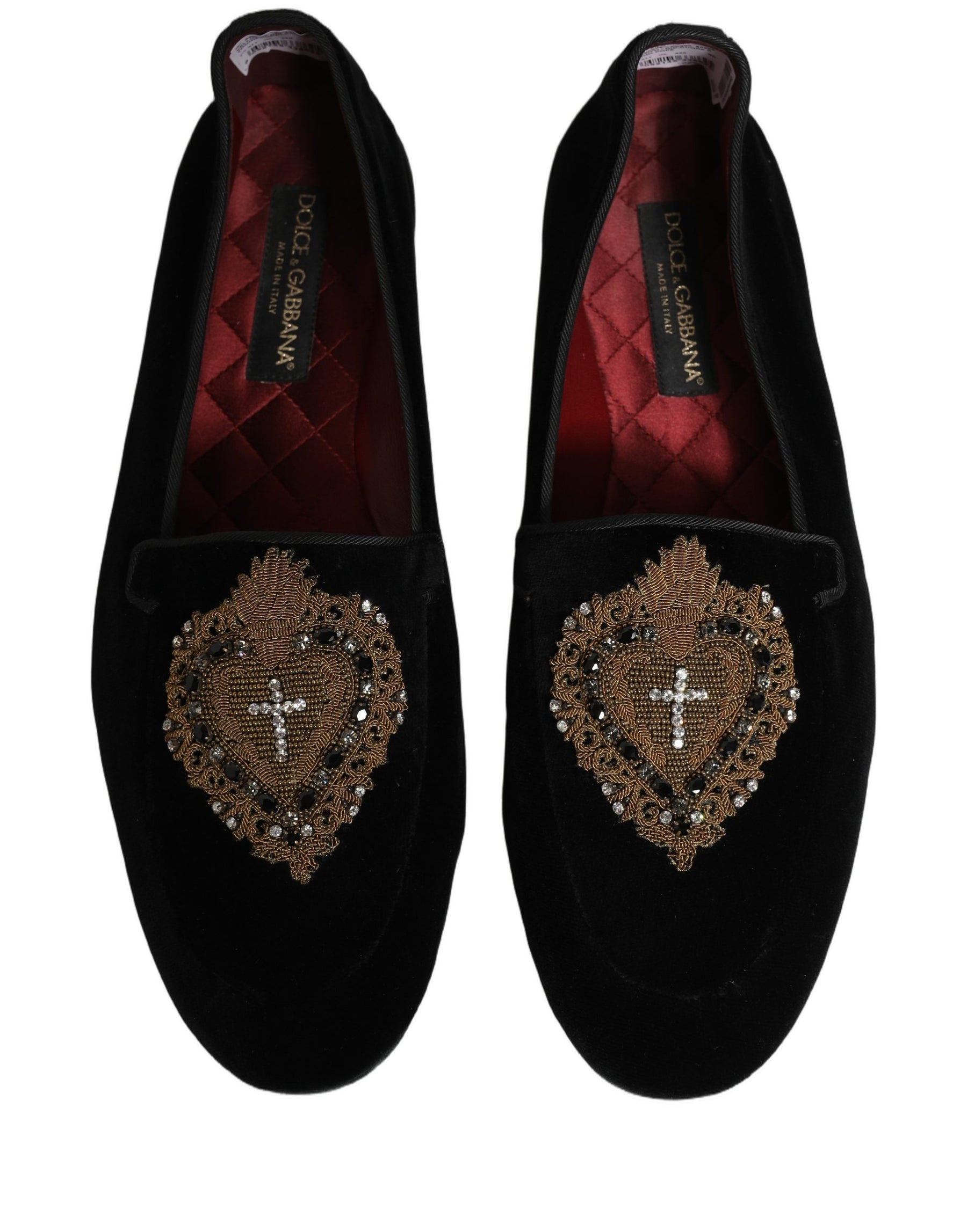 Dolce & Gabbana Black Velvet Sacred Heart Dress Loafers Shoes | Regal Royce