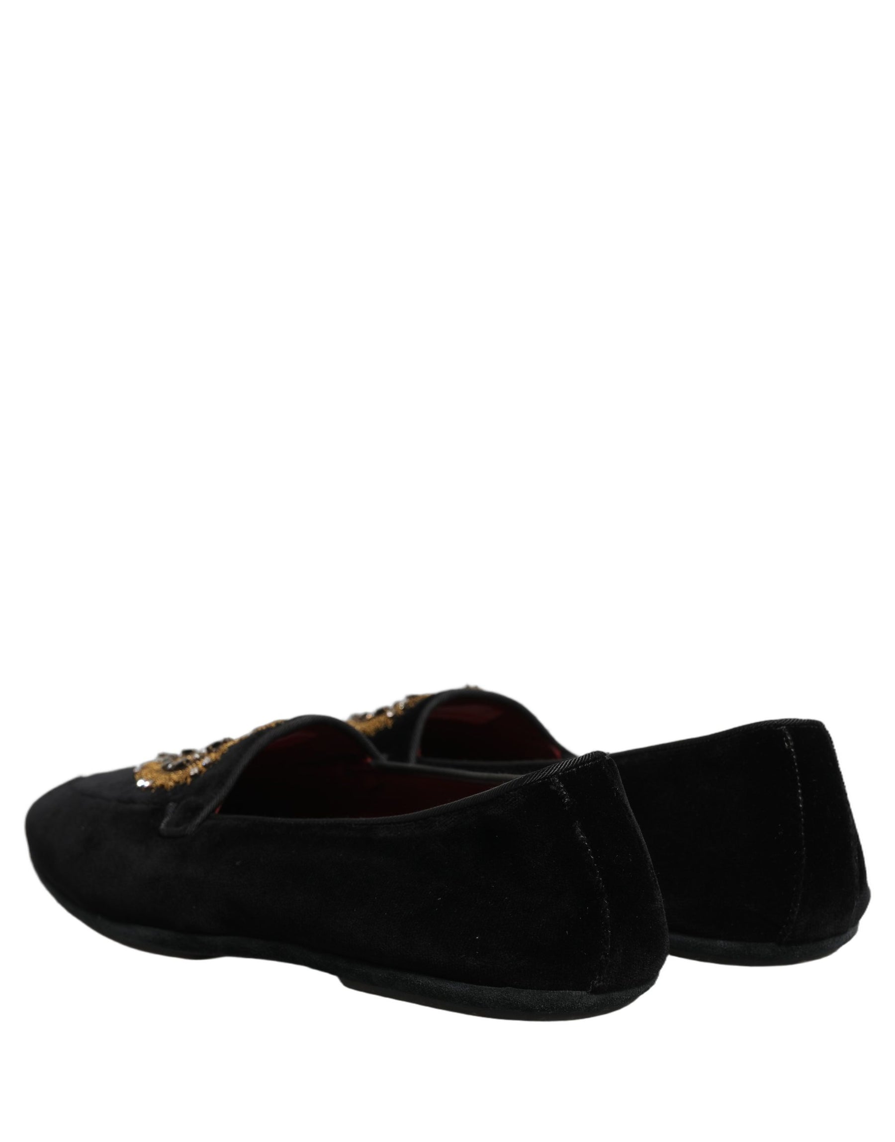 Dolce & Gabbana Black Velvet Sacred Heart Dress Loafers Shoes | Regal Royce