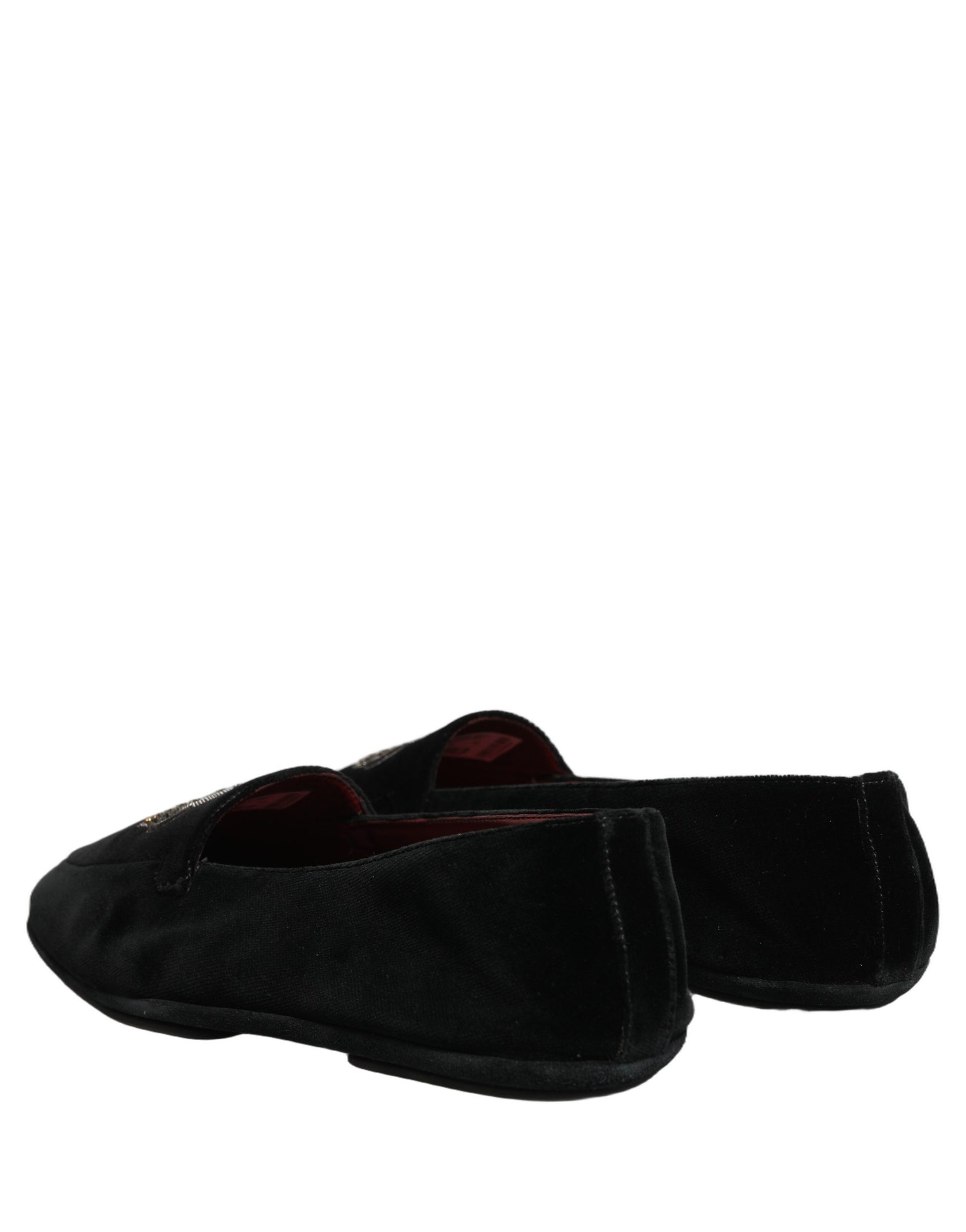 Dolce & Gabbana Black Crown Embellished Dress Loafers Shoes | Regal Royce