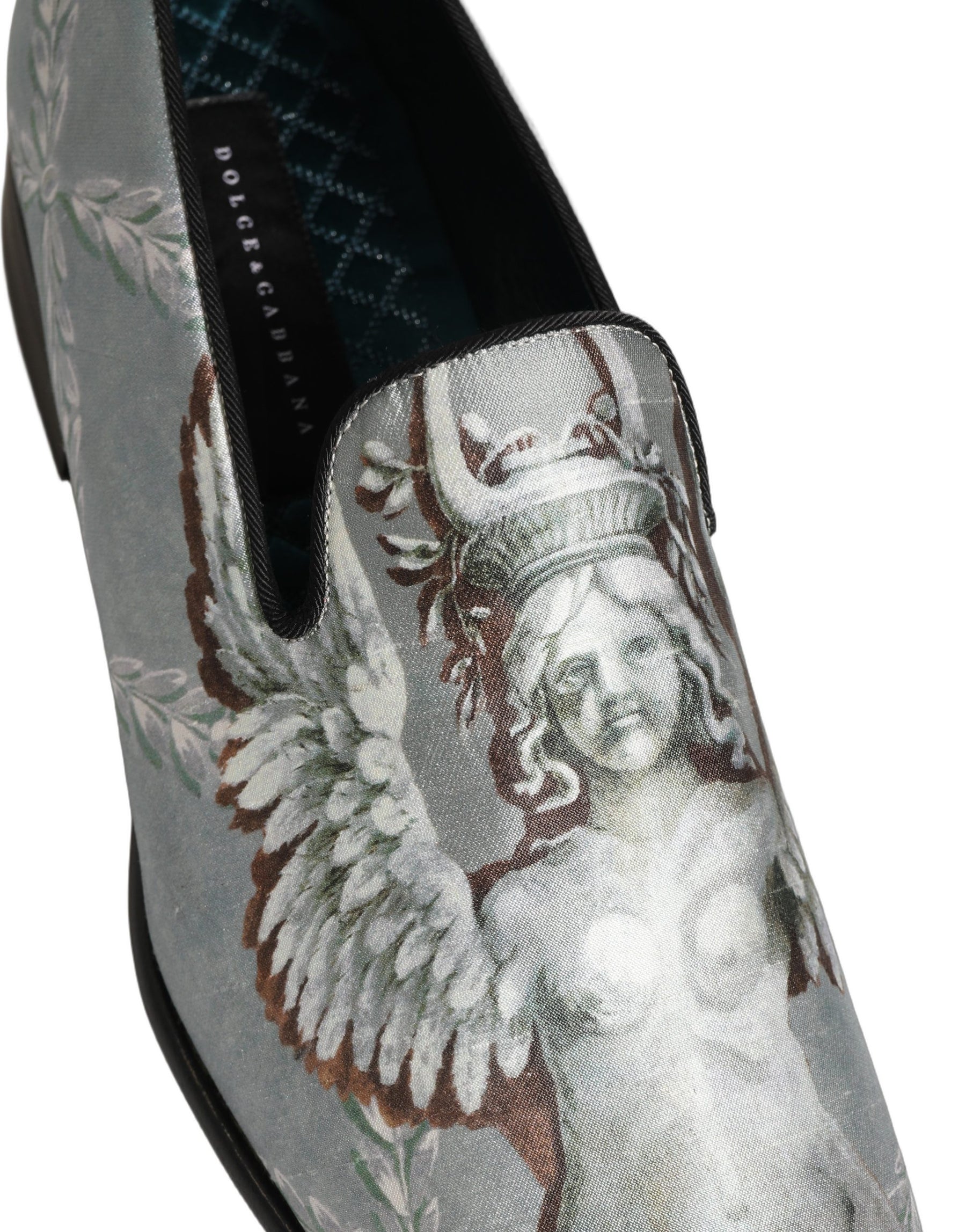Dolce & Gabbana Gray Baroque Angel Velvet Men Loafers Shoes | Regal Royce