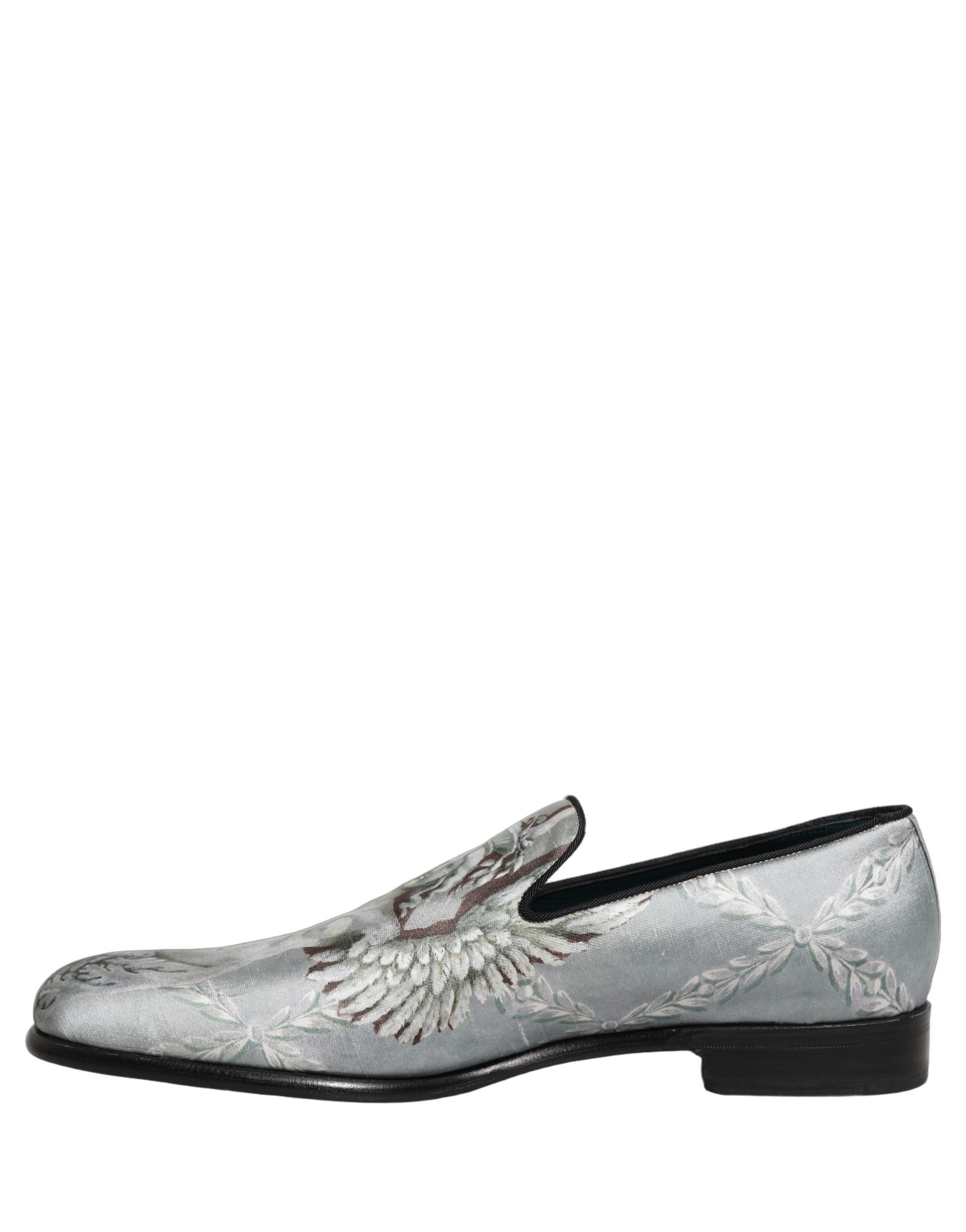 Dolce & Gabbana Gray Baroque Angel Velvet Men Loafers Shoes | Regal Royce