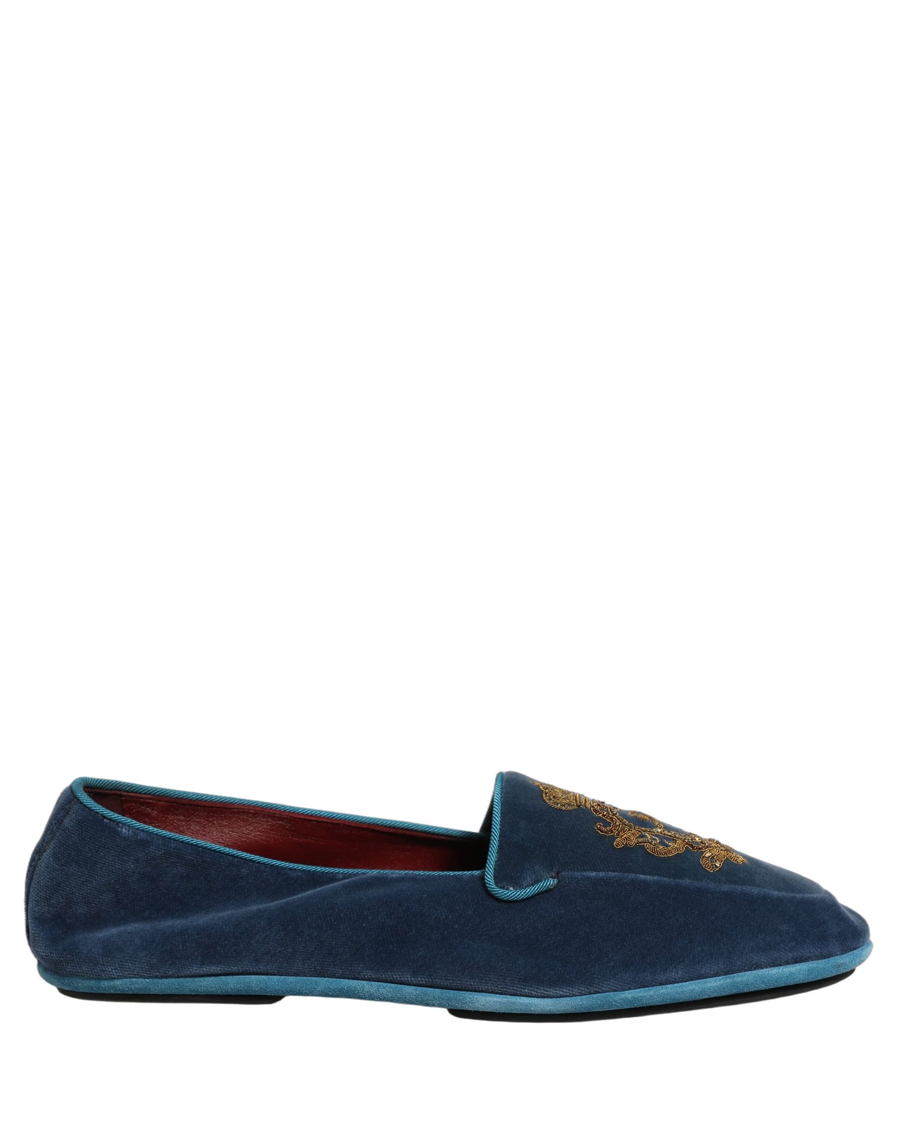 Dolce & Gabbana Blue Velvet Crown Embroidery Loafers Shoes | Regal Royce