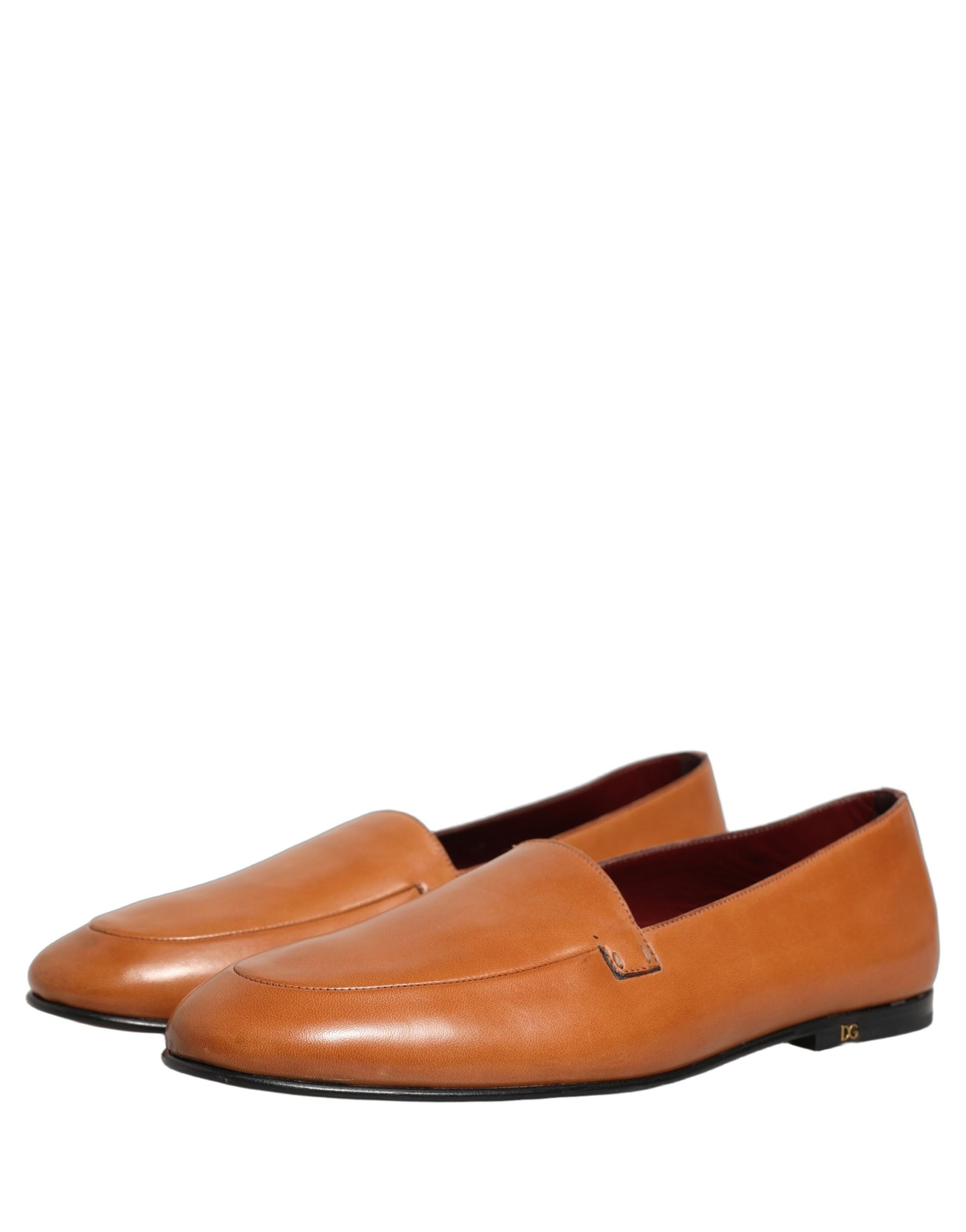 Dolce & Gabbana Brown Leather Logo Slip On Men Loafers Shoes | Regal Royce