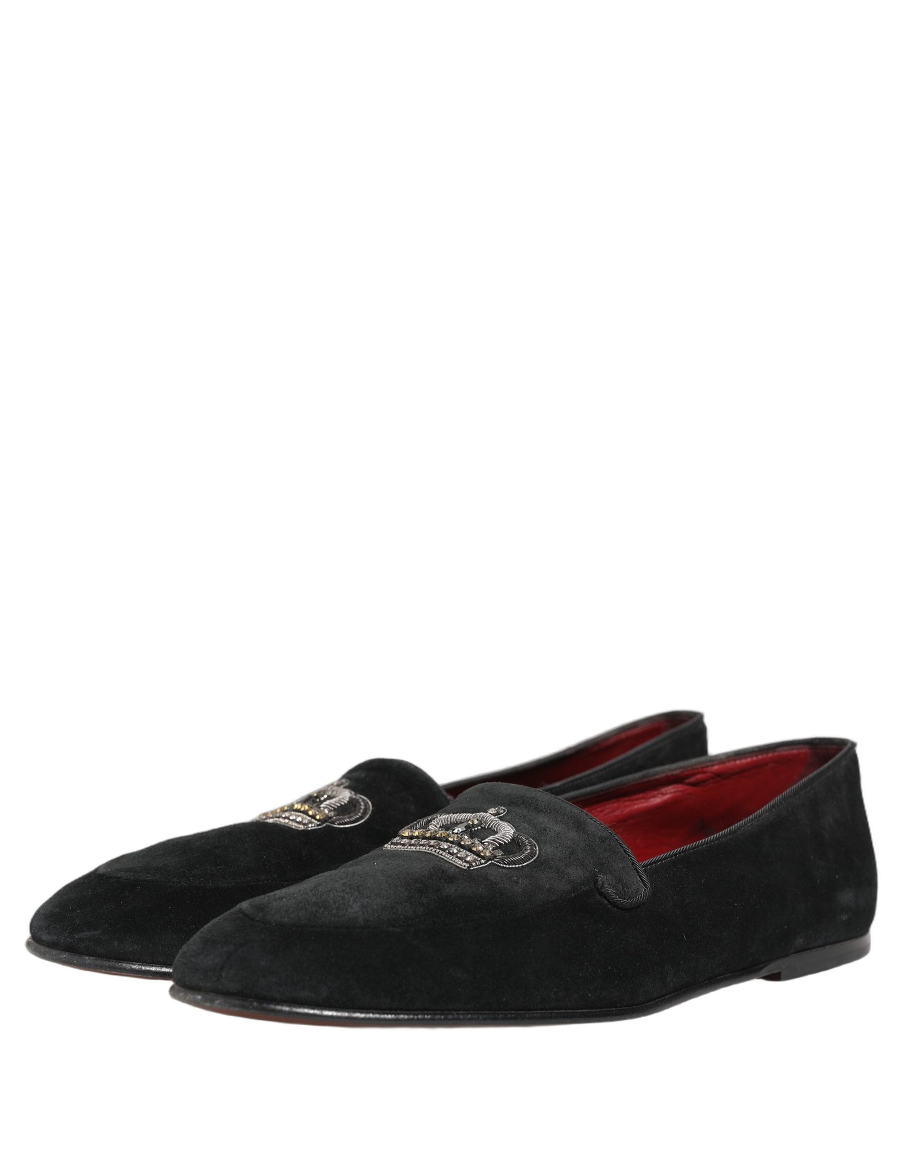 Dolce & Gabbana Black Crown Embellished Dress Loafers Shoes | Regal Royce