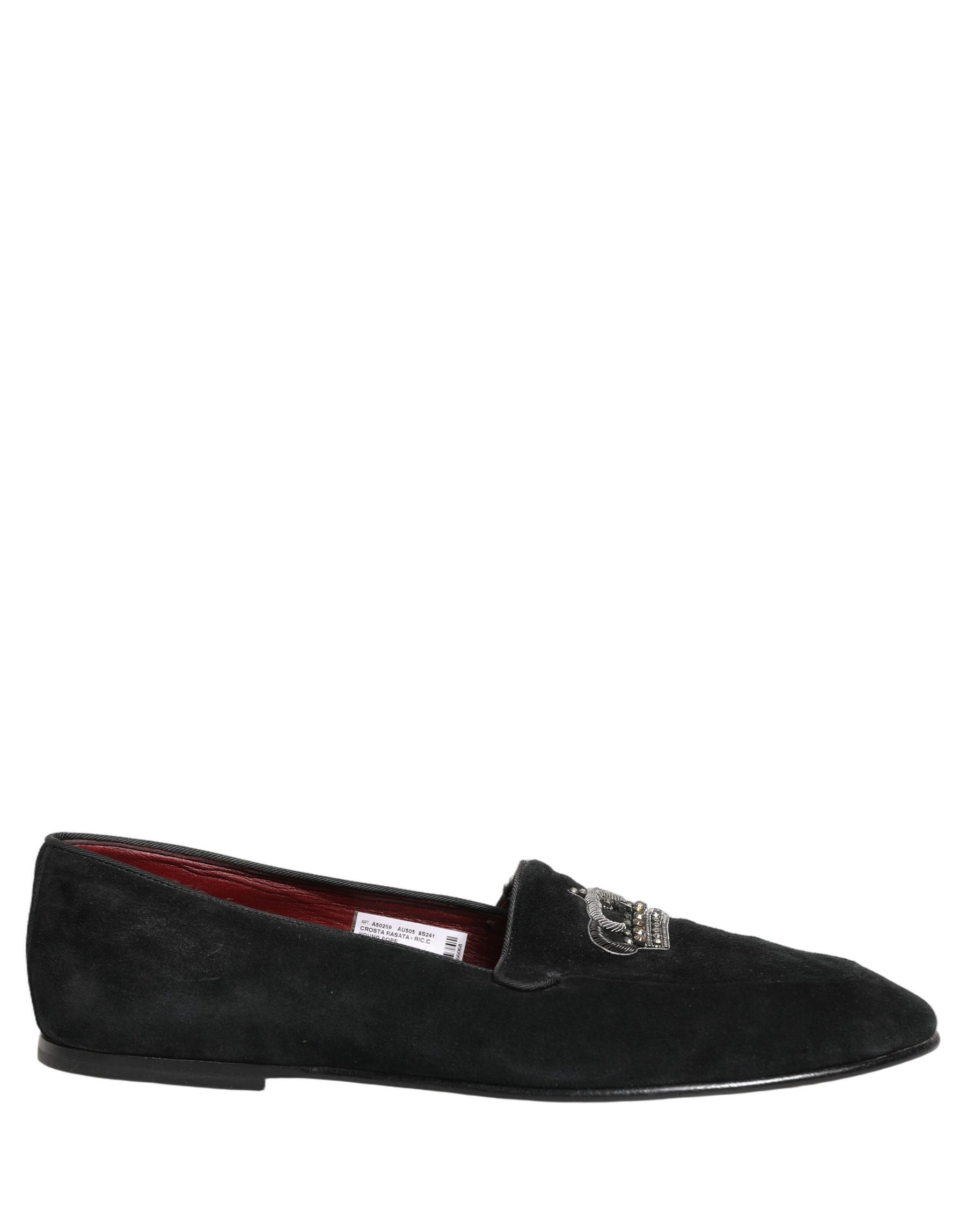 Dolce & Gabbana Black Crown Embellished Dress Loafers Shoes | Regal Royce