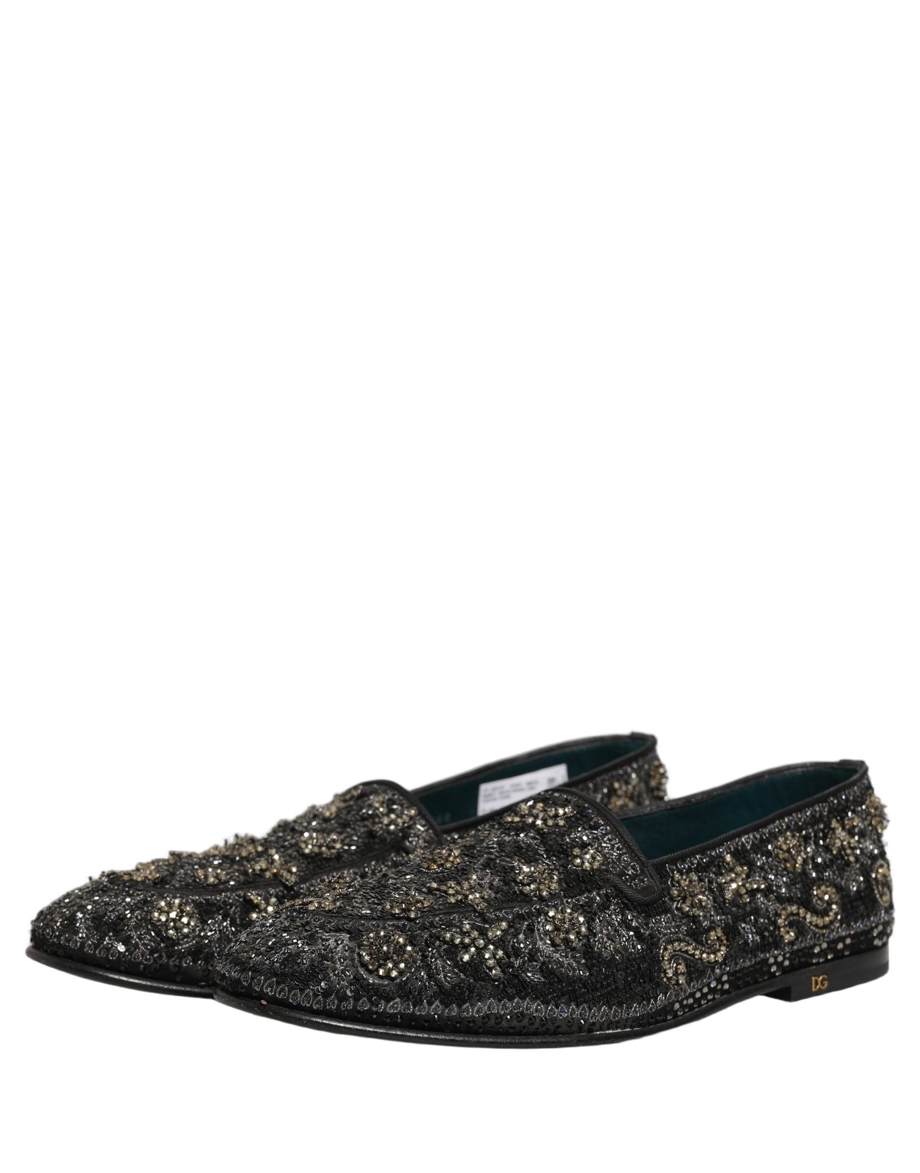Dolce & Gabbana Black Rhinestone Embellished Loafers Shoes | Regal Royce