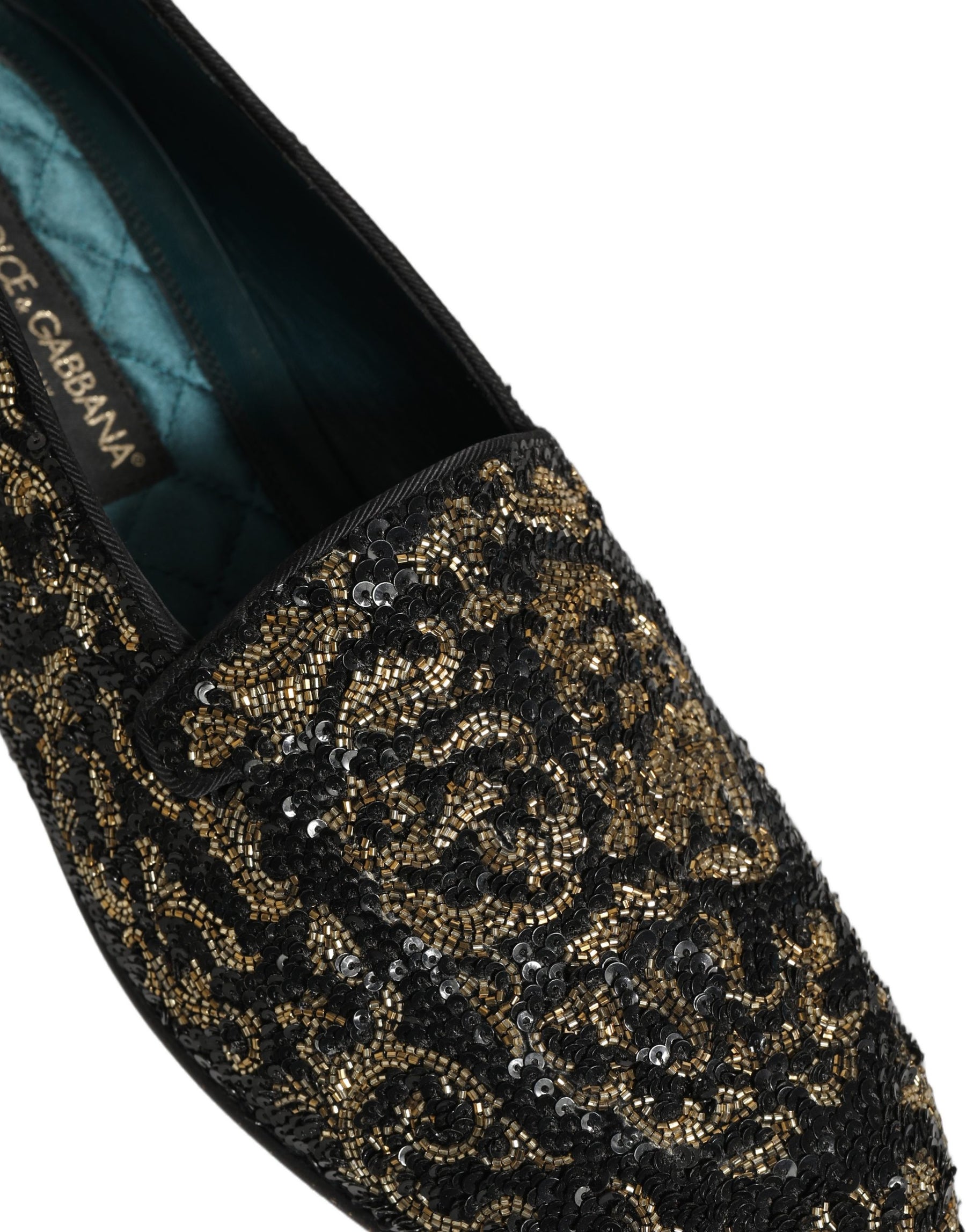 Dolce & Gabbana Black Gold Embellished Dress Loafers Shoes | Regal Royce
