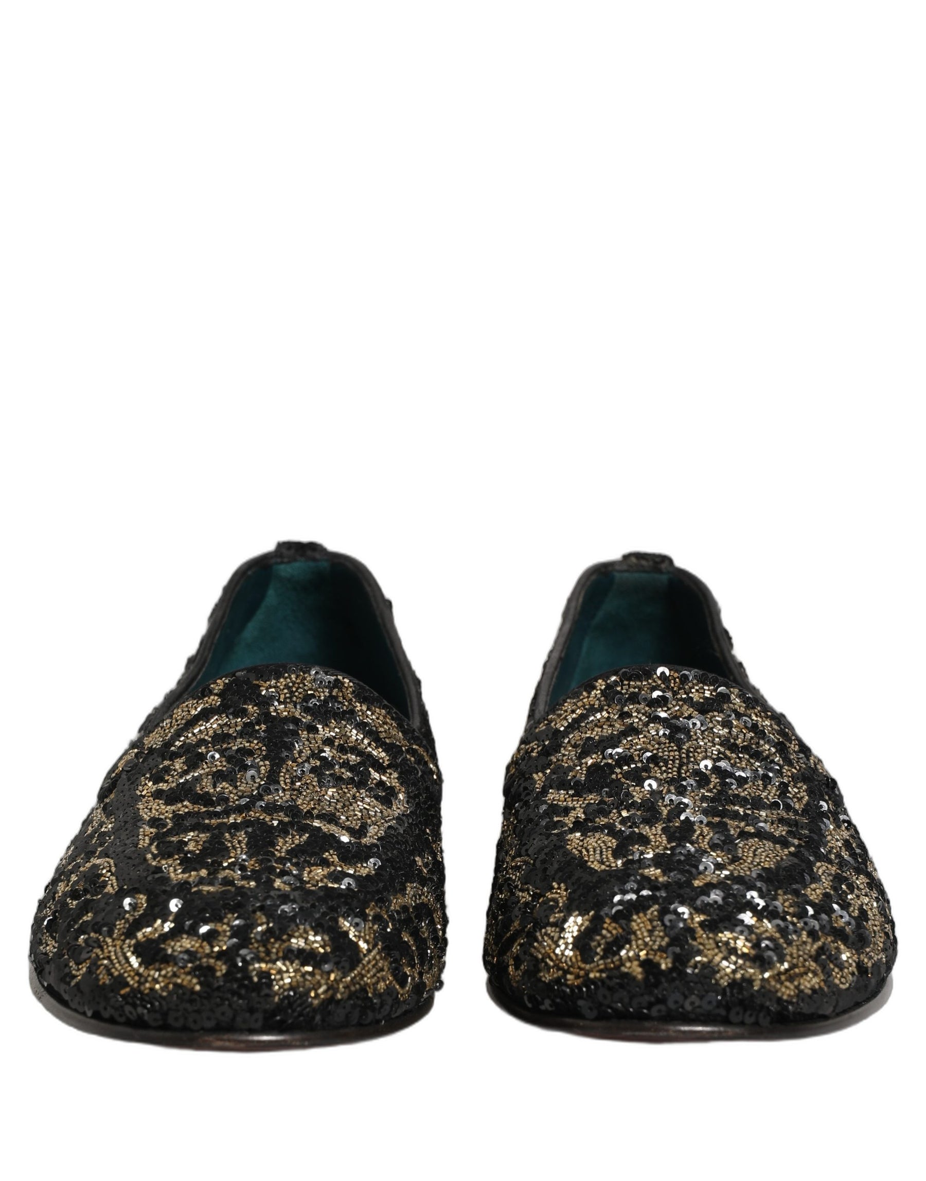 Dolce & Gabbana Black Gold Embellished Dress Loafers Shoes | Regal Royce