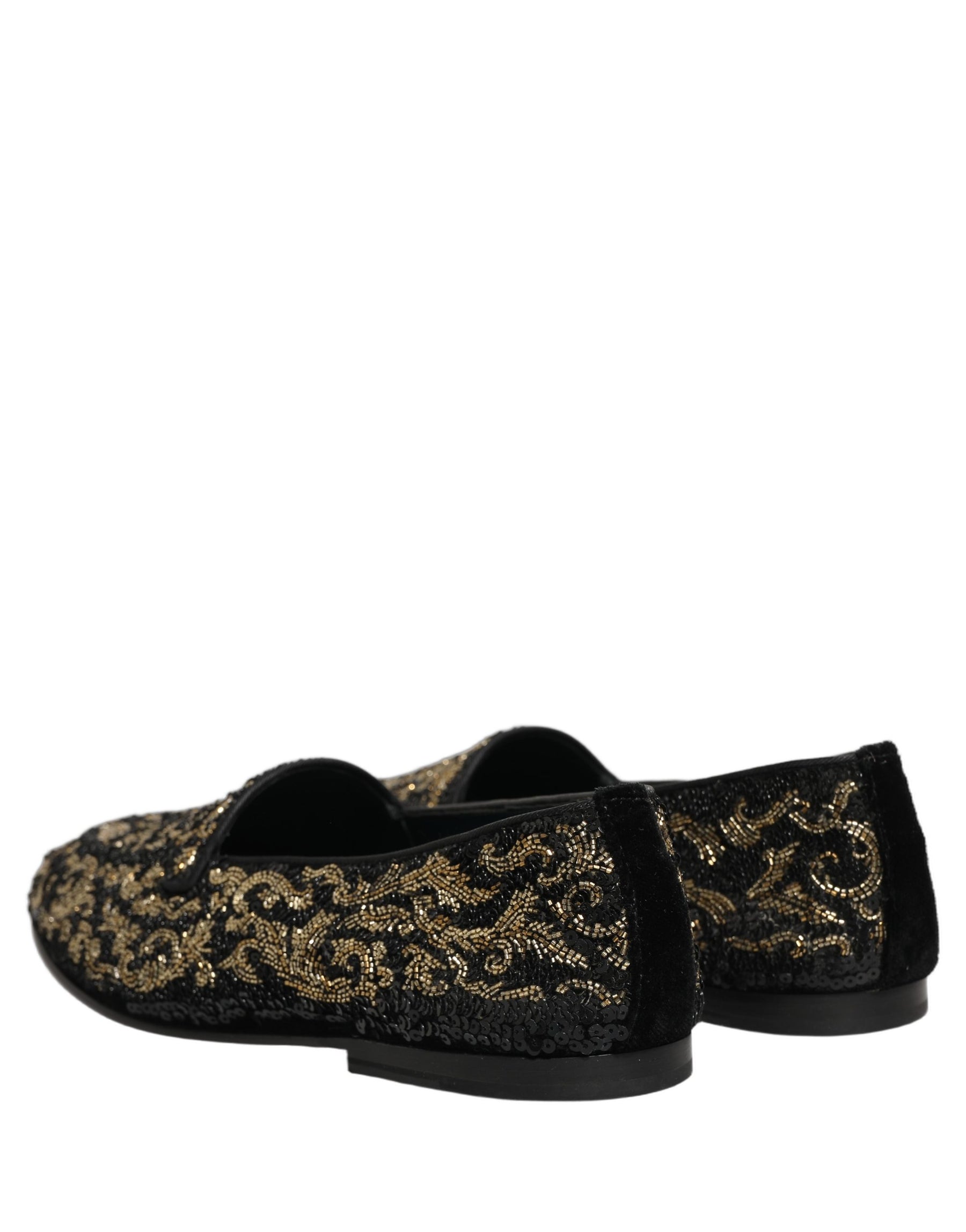Dolce & Gabbana Black Gold Embellished Dress Loafers Shoes | Regal Royce