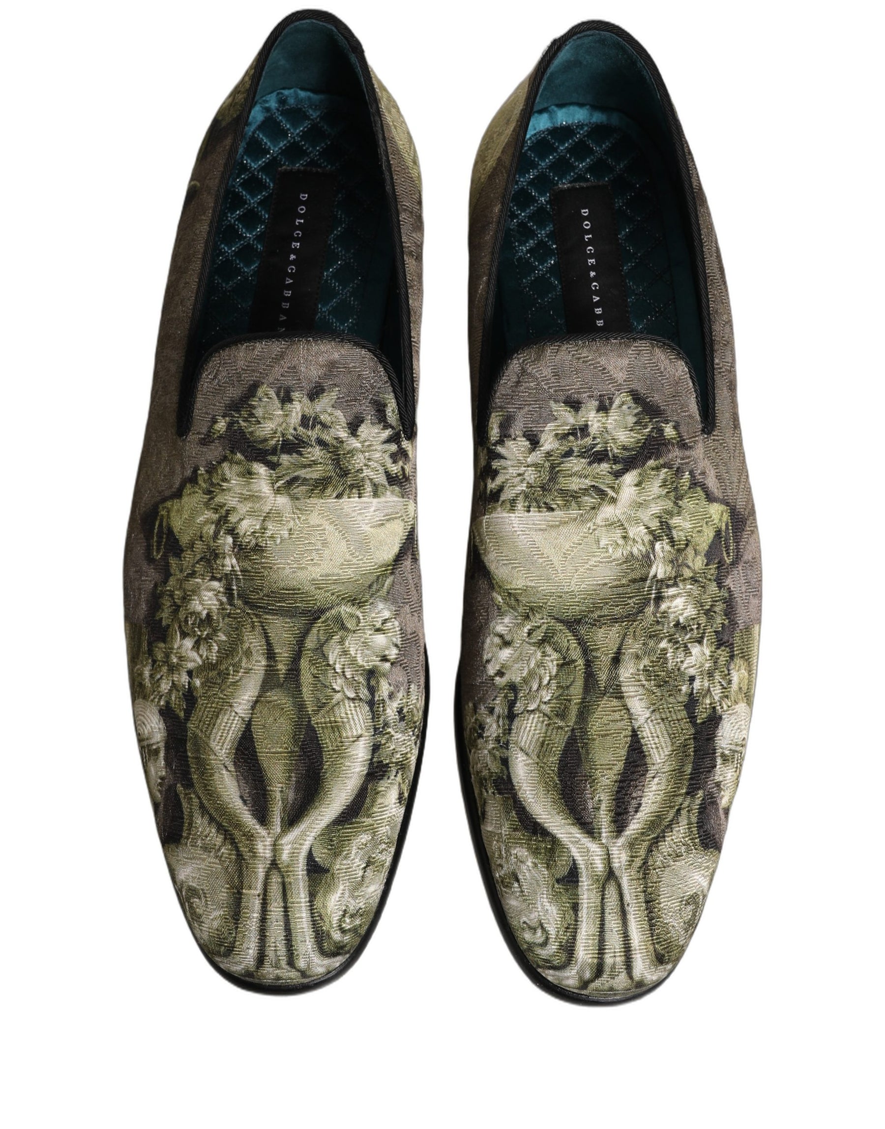 Dolce & Gabbana Brown Baroque Print Slip On Men Loafers Shoes | Regal Royce