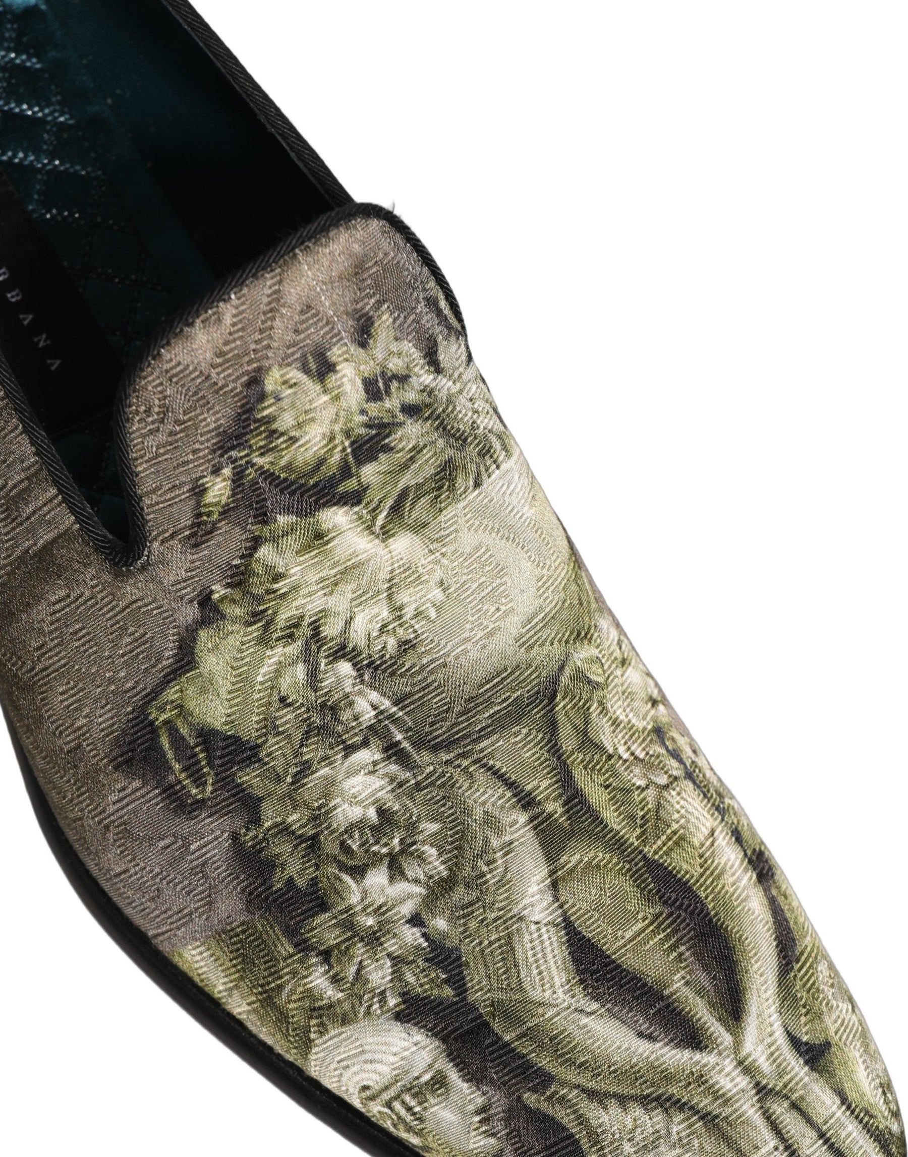 Dolce & Gabbana Brown Baroque Print Slip On Men Loafers Shoes | Regal Royce
