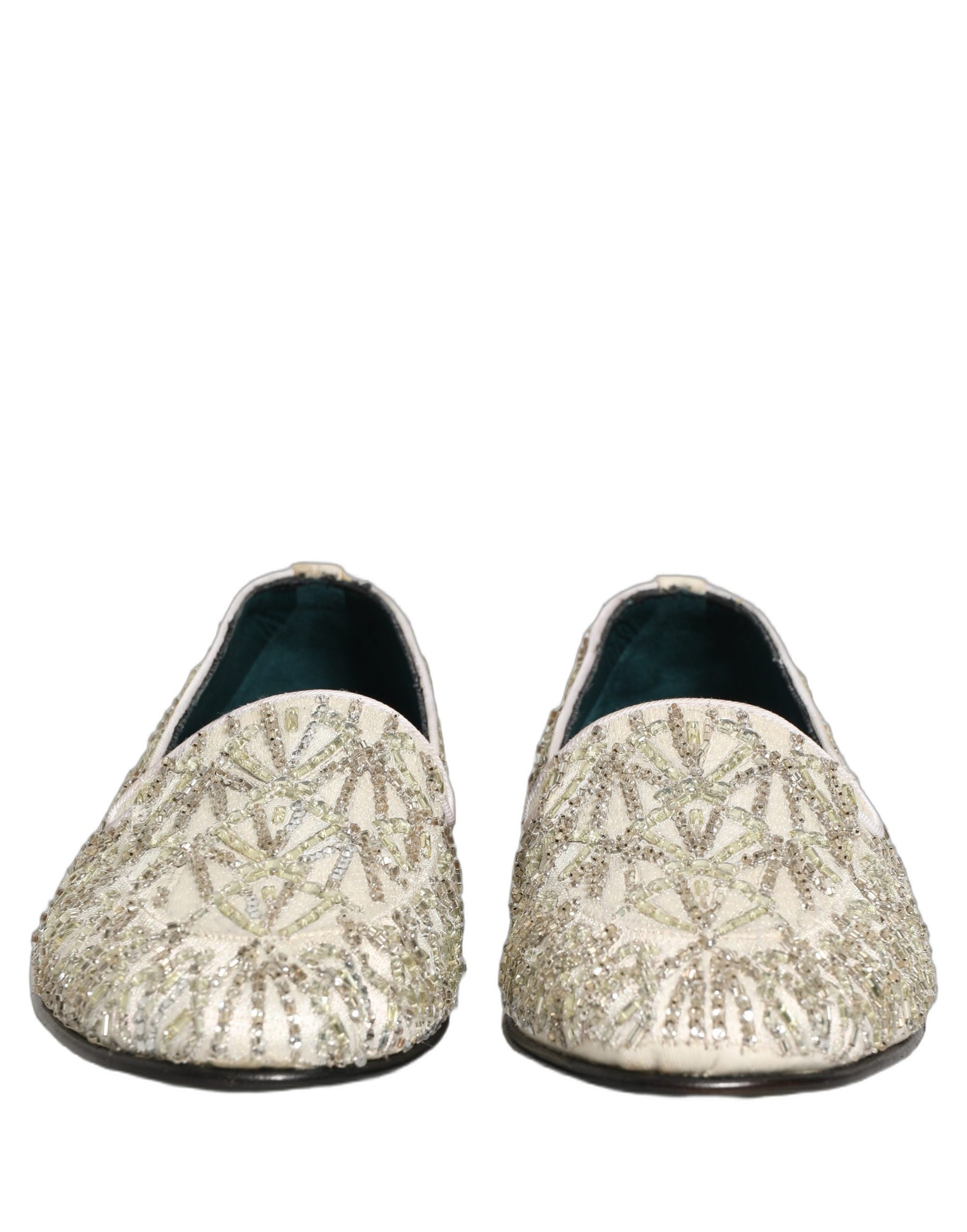 Dolce & Gabbana White Velvet Embroidered Dress Loafers Shoes | Regal Royce
