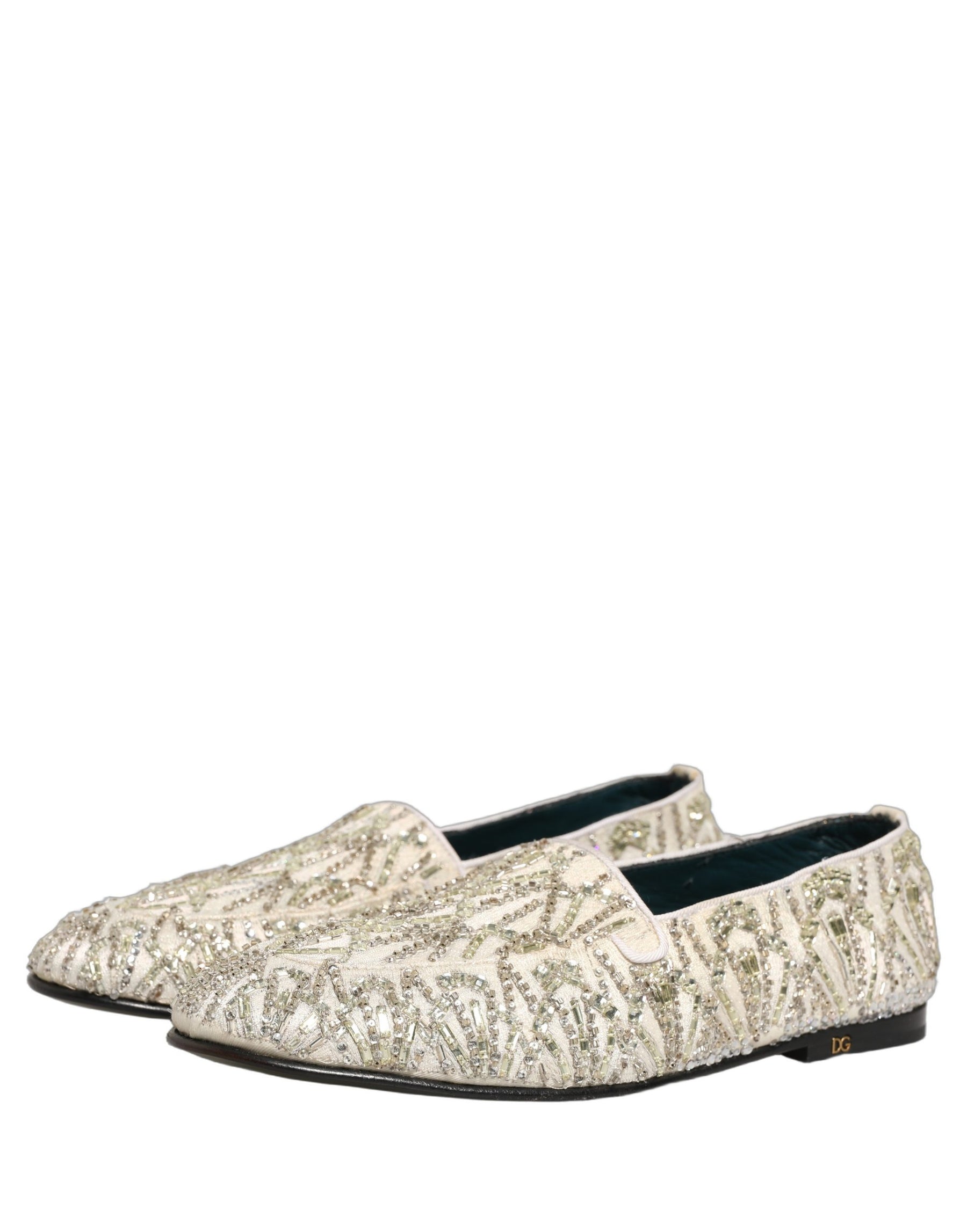 Dolce & Gabbana White Velvet Embroidered Dress Loafers Shoes | Regal Royce