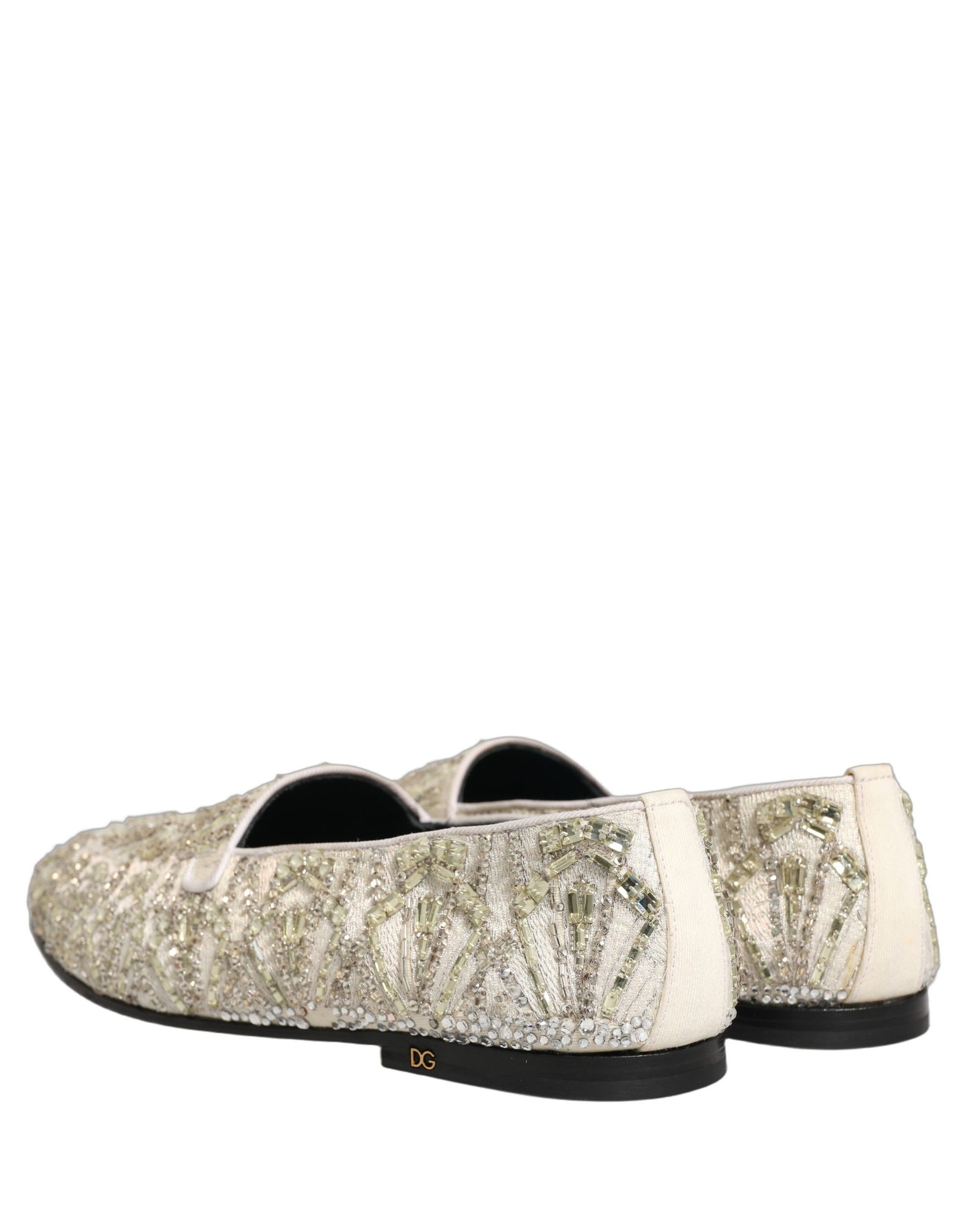 Dolce & Gabbana White Velvet Embroidered Dress Loafers Shoes | Regal Royce
