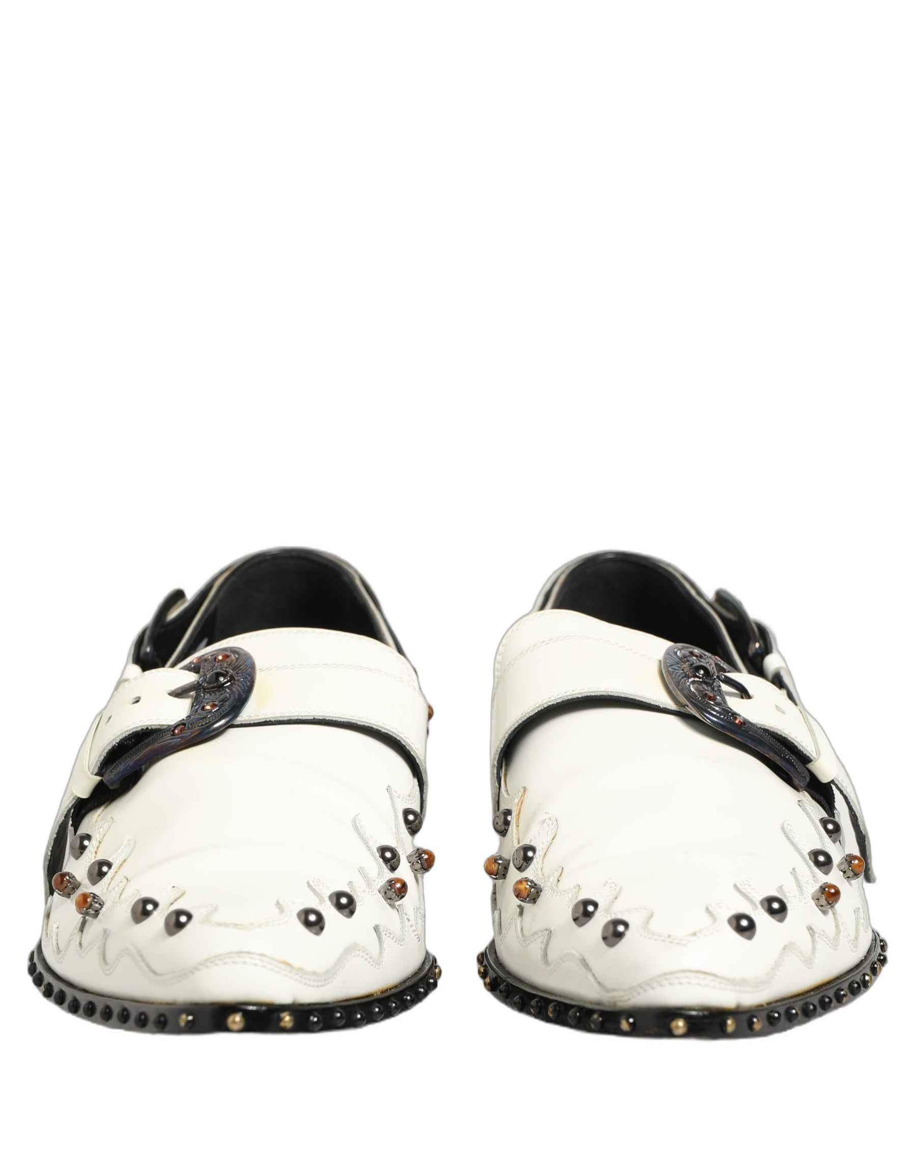 Dolce & Gabbana White Studded Formal Dress Monk Strap Shoes | Regal Royce