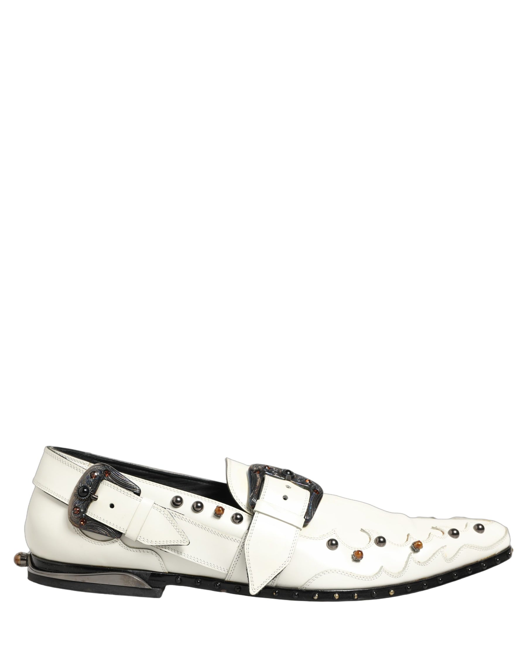 Dolce & Gabbana White Studded Formal Dress Monk Strap Shoes | Regal Royce