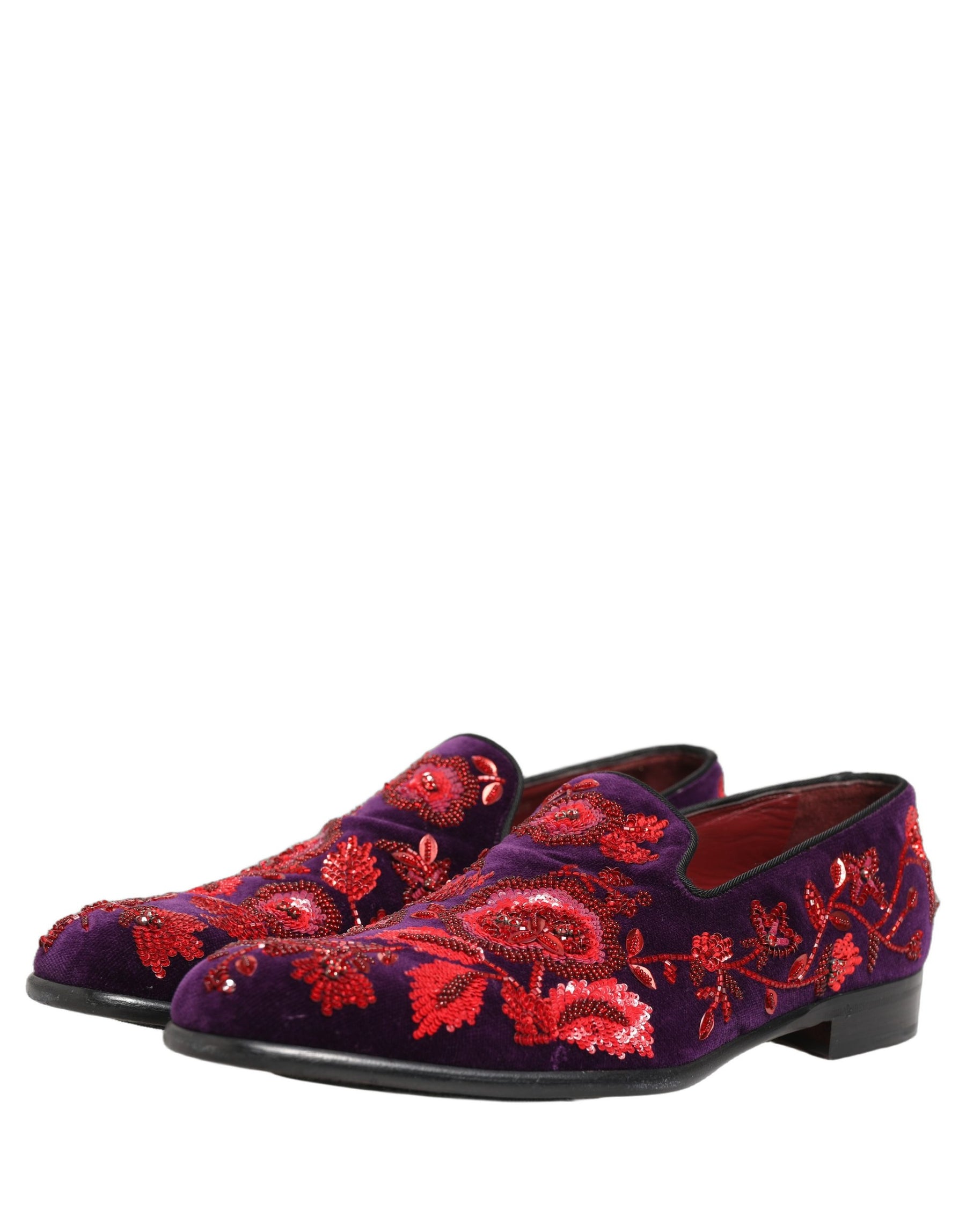 Dolce & Gabbana Violet Red Bead Embellished Loafers Shoes | Regal Royce