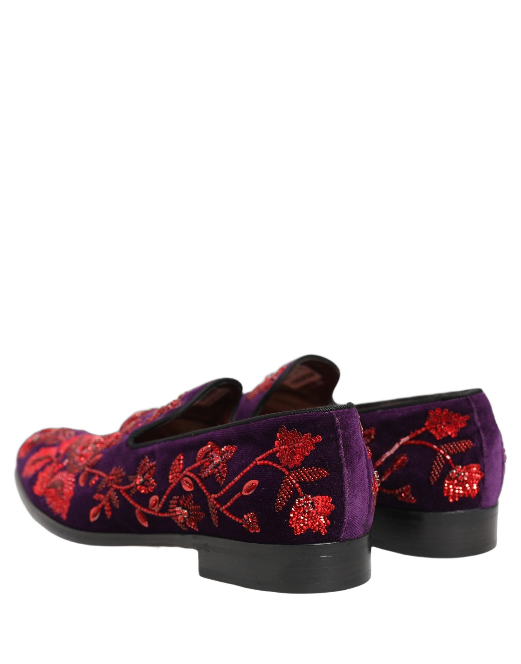 Dolce & Gabbana Violet Red Bead Embellished Loafers Shoes | Regal Royce