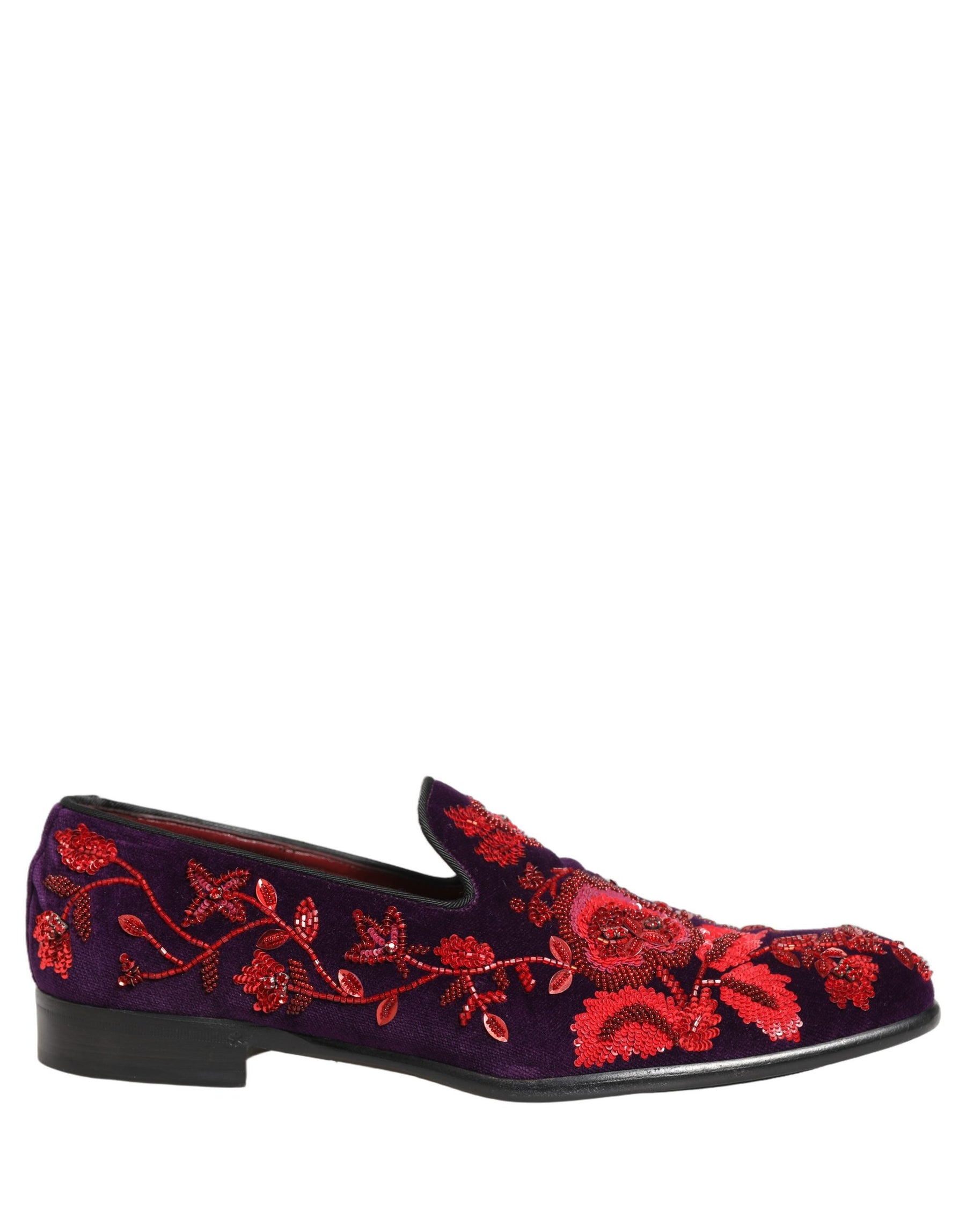 Dolce & Gabbana Violet Red Bead Embellished Loafers Shoes | Regal Royce