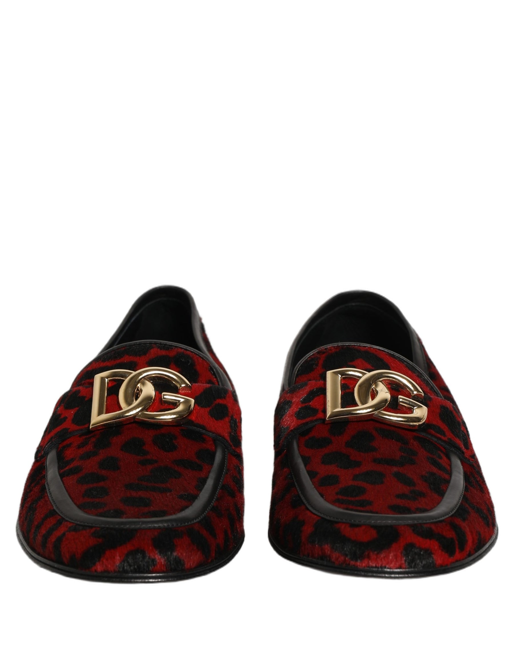 Dolce & Gabbana Red Leopard Print Pony Hair Dress Loafers Shoes | Regal Royce